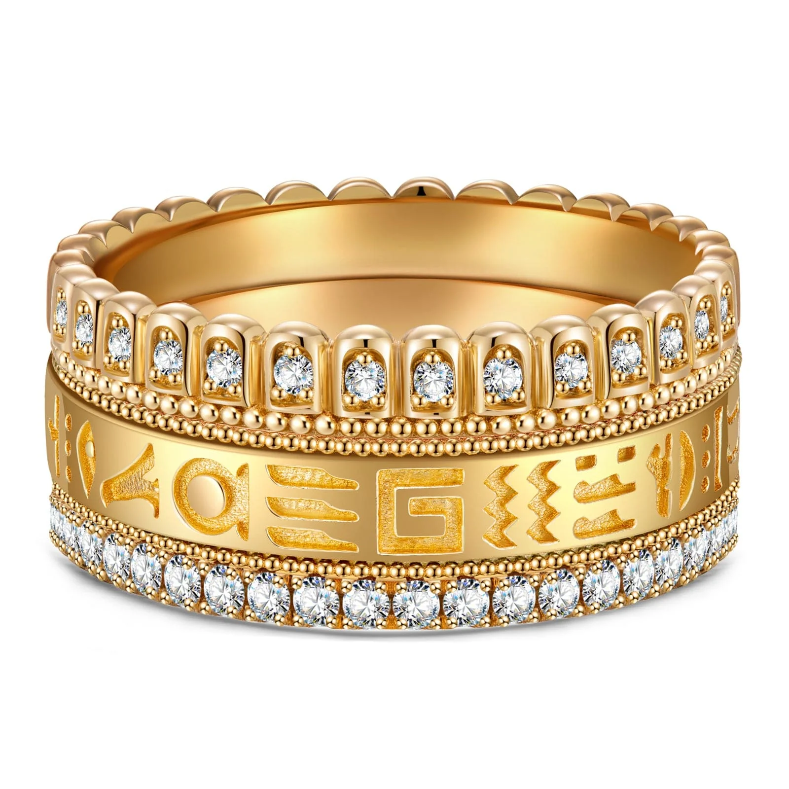 The Destiny Band Ring Round Brilliant Cut Diamond White Lab Zircon Stackable Rings Set Wedding Rings - Forever Wedding Bands 14K Yellow Gold Plated - Image 2