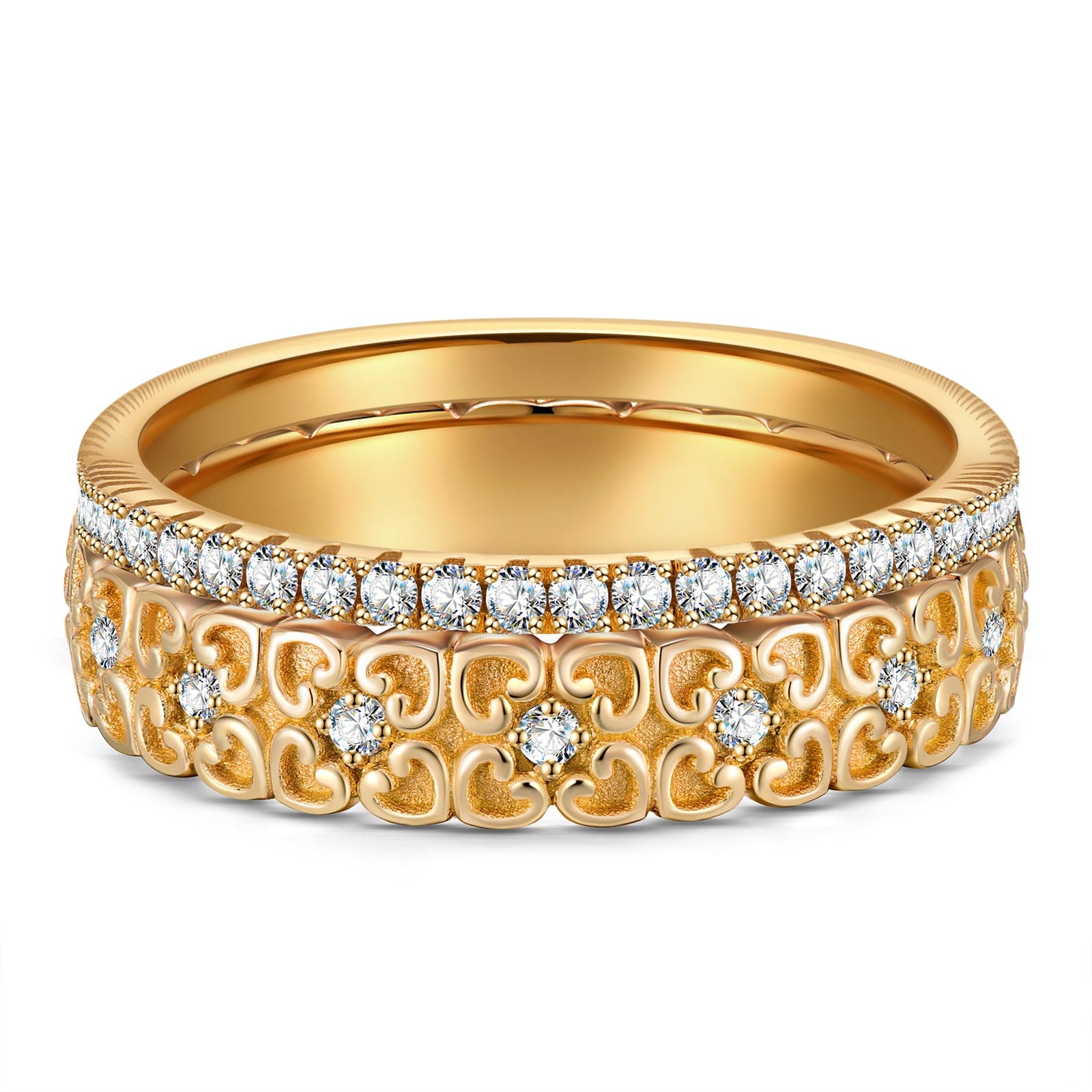 The Destiny Band Ring Round Brilliant Cut Diamond White Lab Zircon Stackable Rings Set Wedding Rings - Forever Wedding Bands 14K Yellow Gold Plated