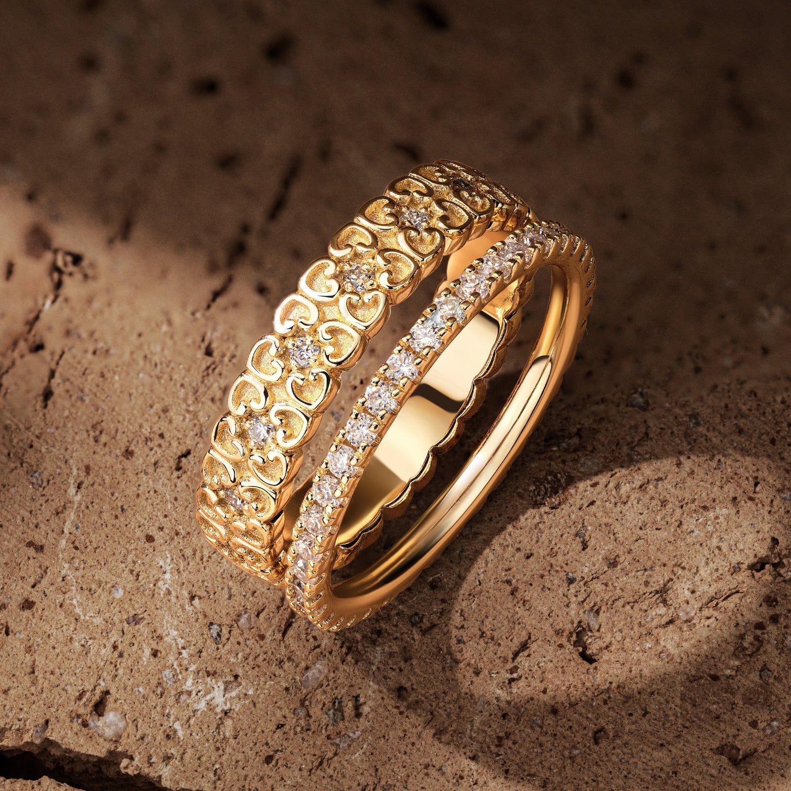 The Destiny Band Ring Round Brilliant Cut Diamond White Lab Zircon Stackable Rings Set Wedding Rings - Forever Wedding Bands 14K Yellow Gold Plated - Image 2