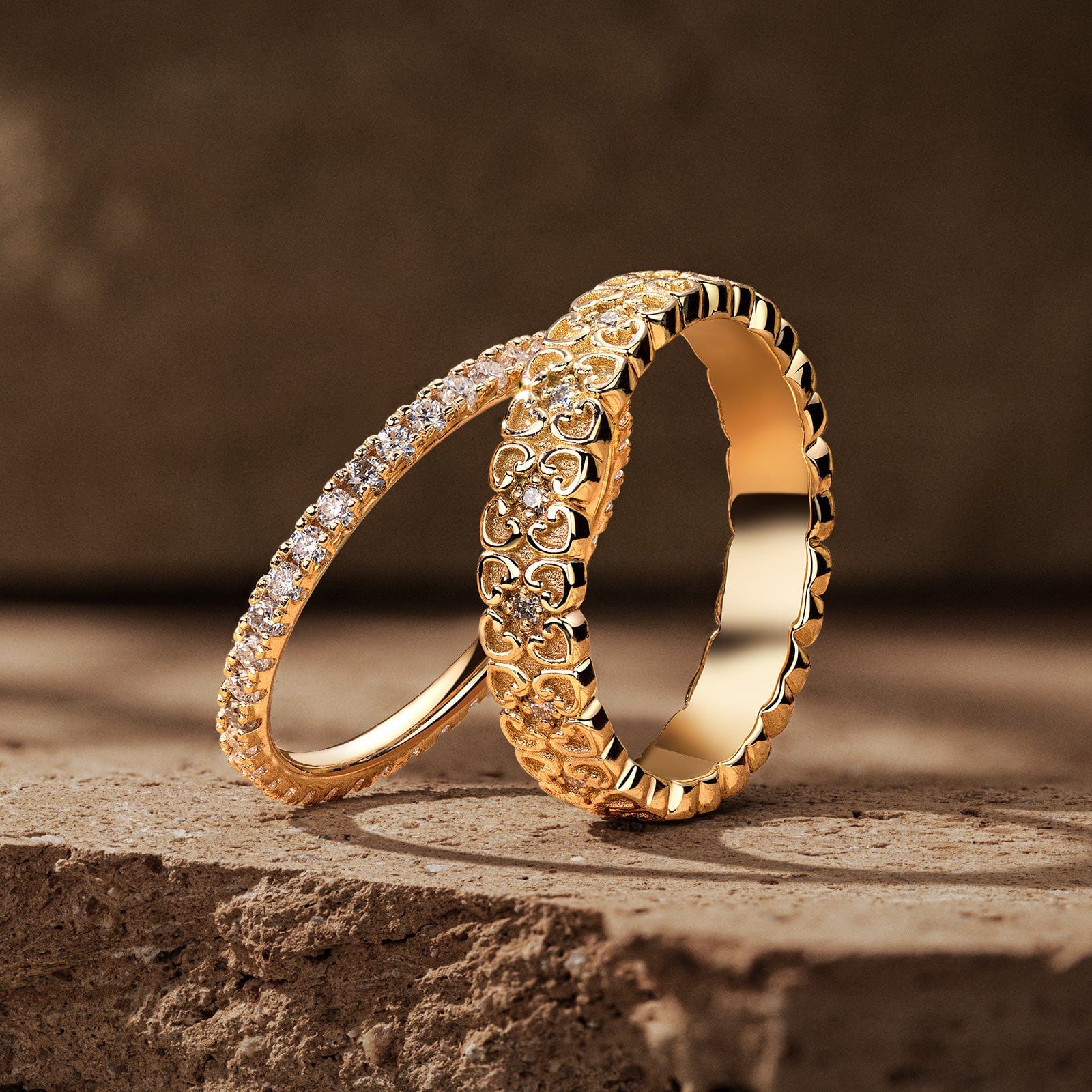 The Destiny Band Ring Round Brilliant Cut Diamond White Lab Zircon Stackable Rings Set Wedding Rings - Forever Wedding Bands 14K Yellow Gold Plated - Image 3
