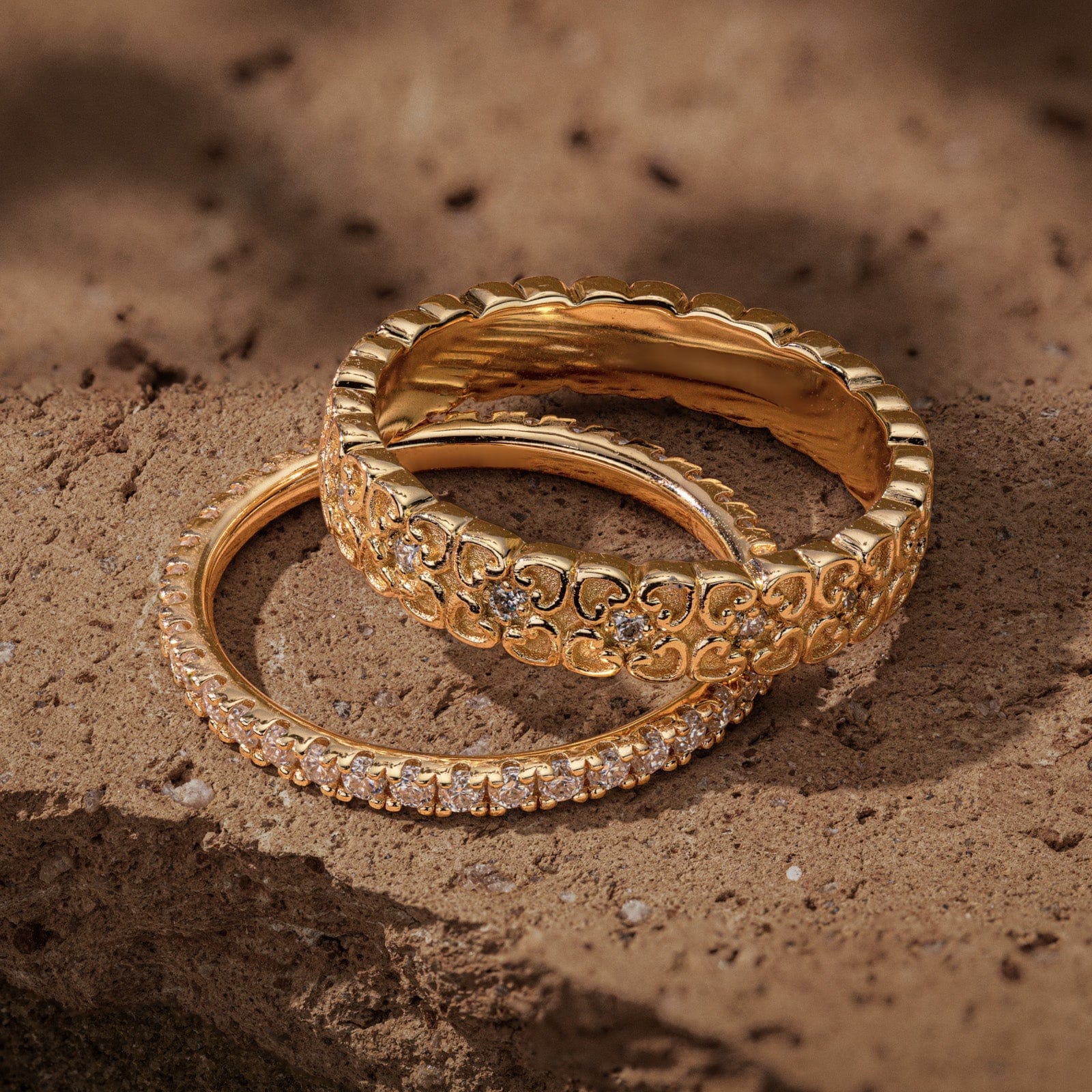 The Destiny Band Ring Round Brilliant Cut Diamond White Lab Zircon Stackable Rings Set Wedding Rings - Forever Wedding Bands 14K Yellow Gold Plated - Image 4
