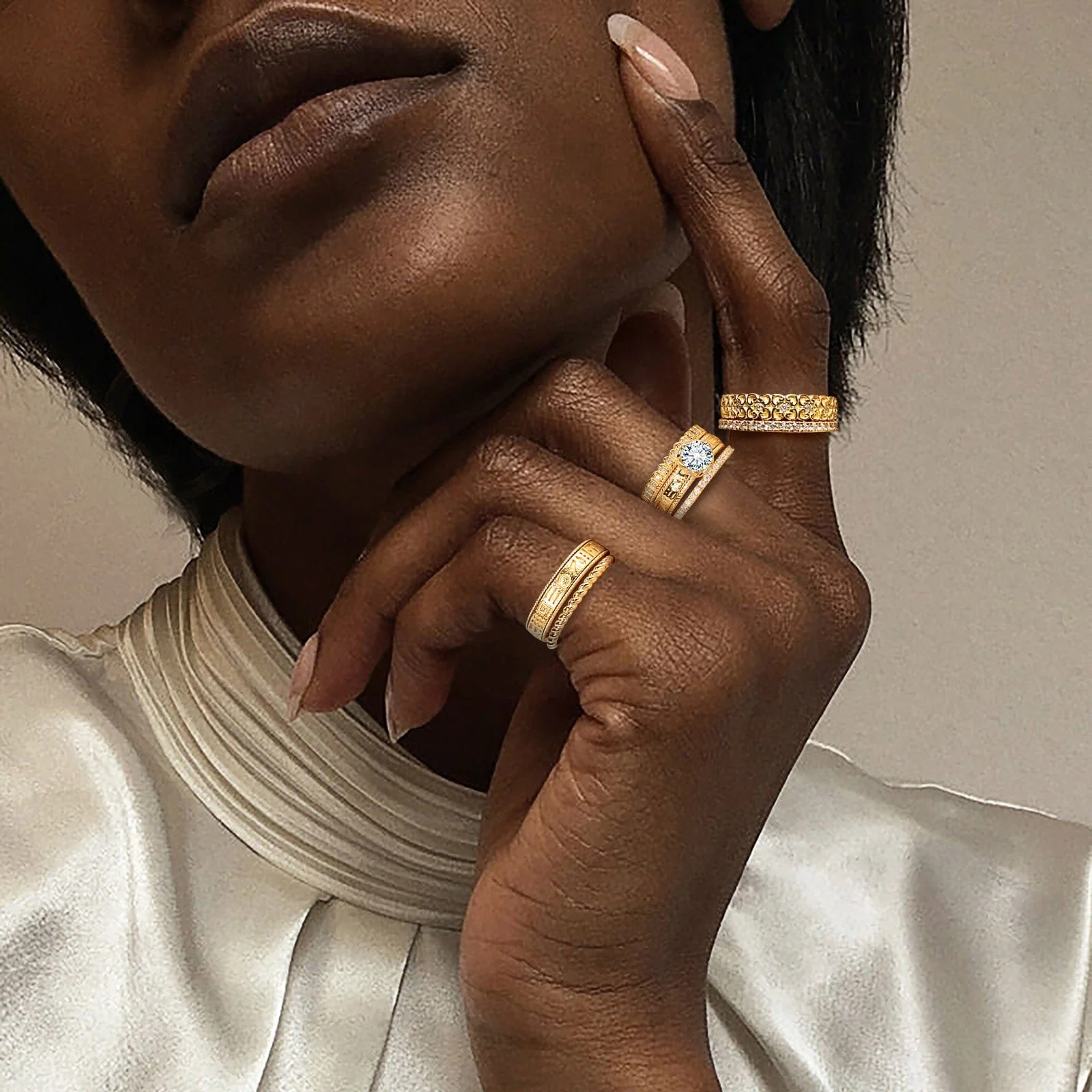 The Destiny Band Ring Round Brilliant Cut Diamond White Lab Zircon Stackable Rings Set Wedding Rings - Forever Wedding Bands 14K Yellow Gold Plated - Image 6