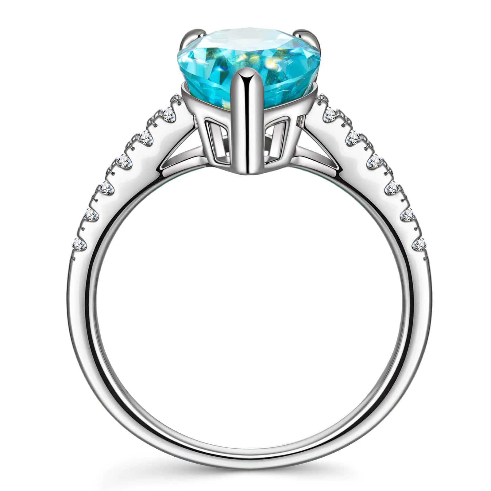 8*12mm Pear Modified Brilliant Cut Fancy Vivid Blue Ice-Frosted Sparkle Lab Zircon - Pave Classic Engagement Ring White Gold Plated - Image 3