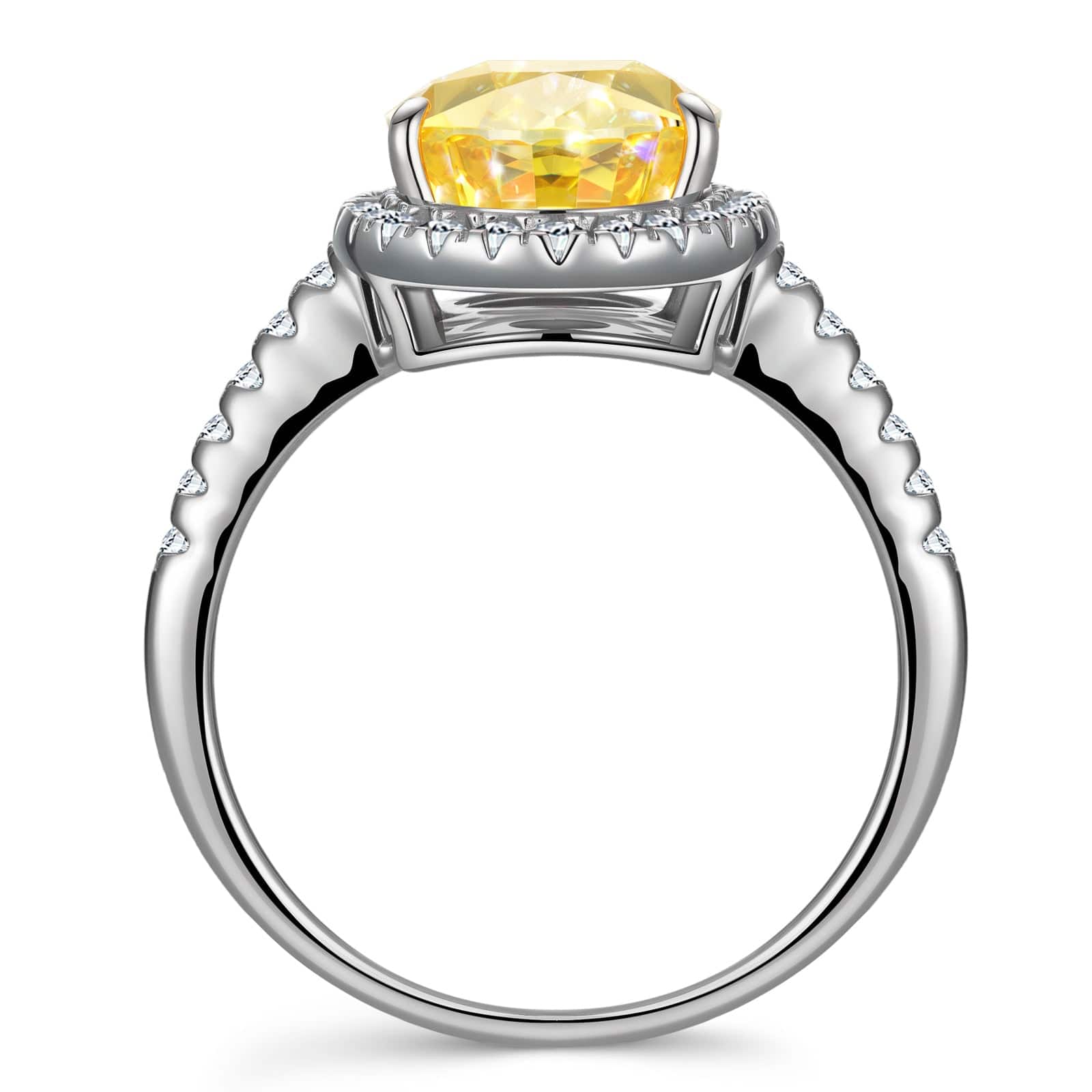 8*12mm Pear Modified Brilliant Cut Fancy Vivid Yellow Ice-Frosted Sparkle Lab Zircon - Halo Classic Engagement Ring White Gold Plated - Image 3