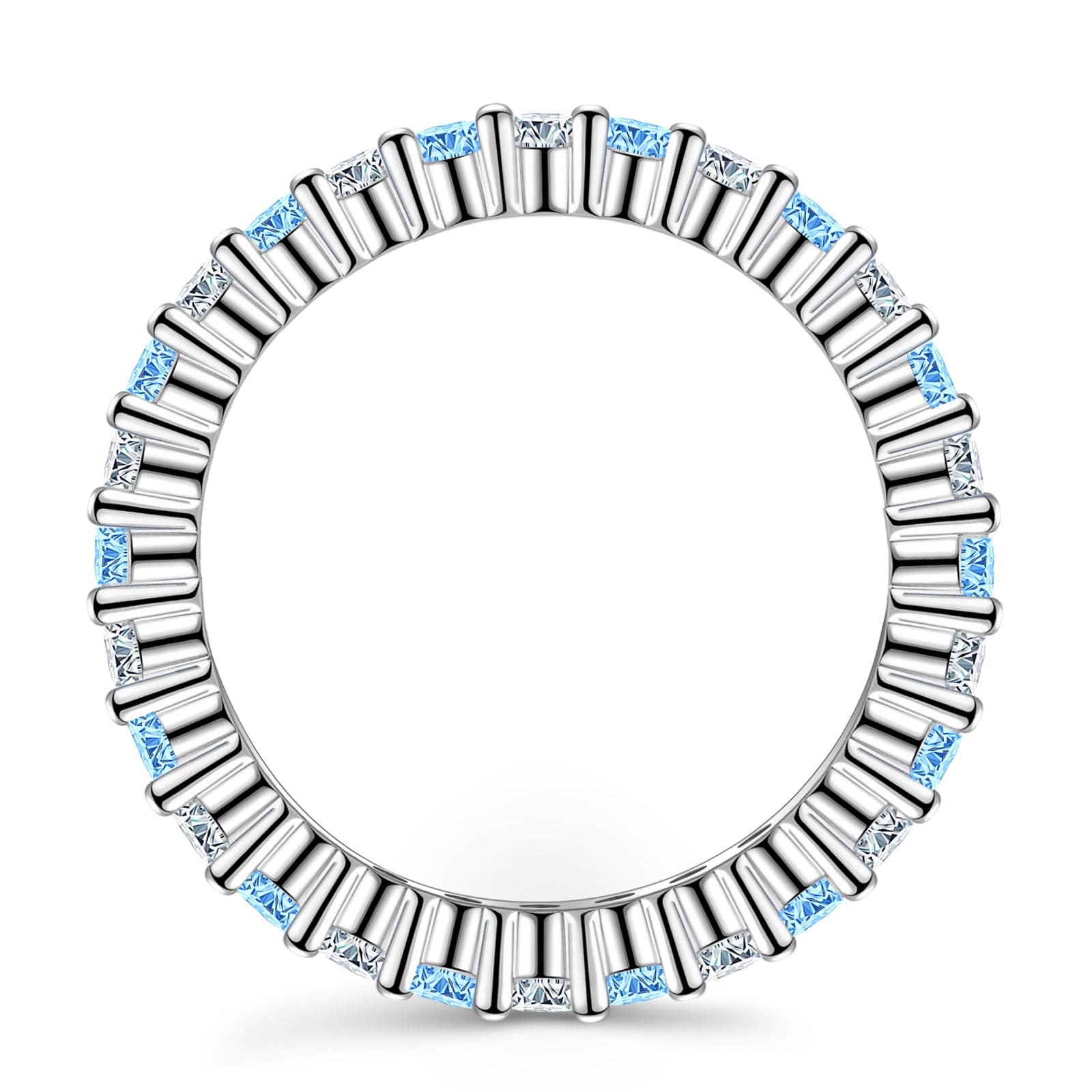 2*2mm Round Brilliant Cut Fancy Vivid Blue Lab Zircon and Mint Green Lab Zircon Stackable Rings Set - Eternity Rings Classic Wedding Bands White Gold Plated - Image 3