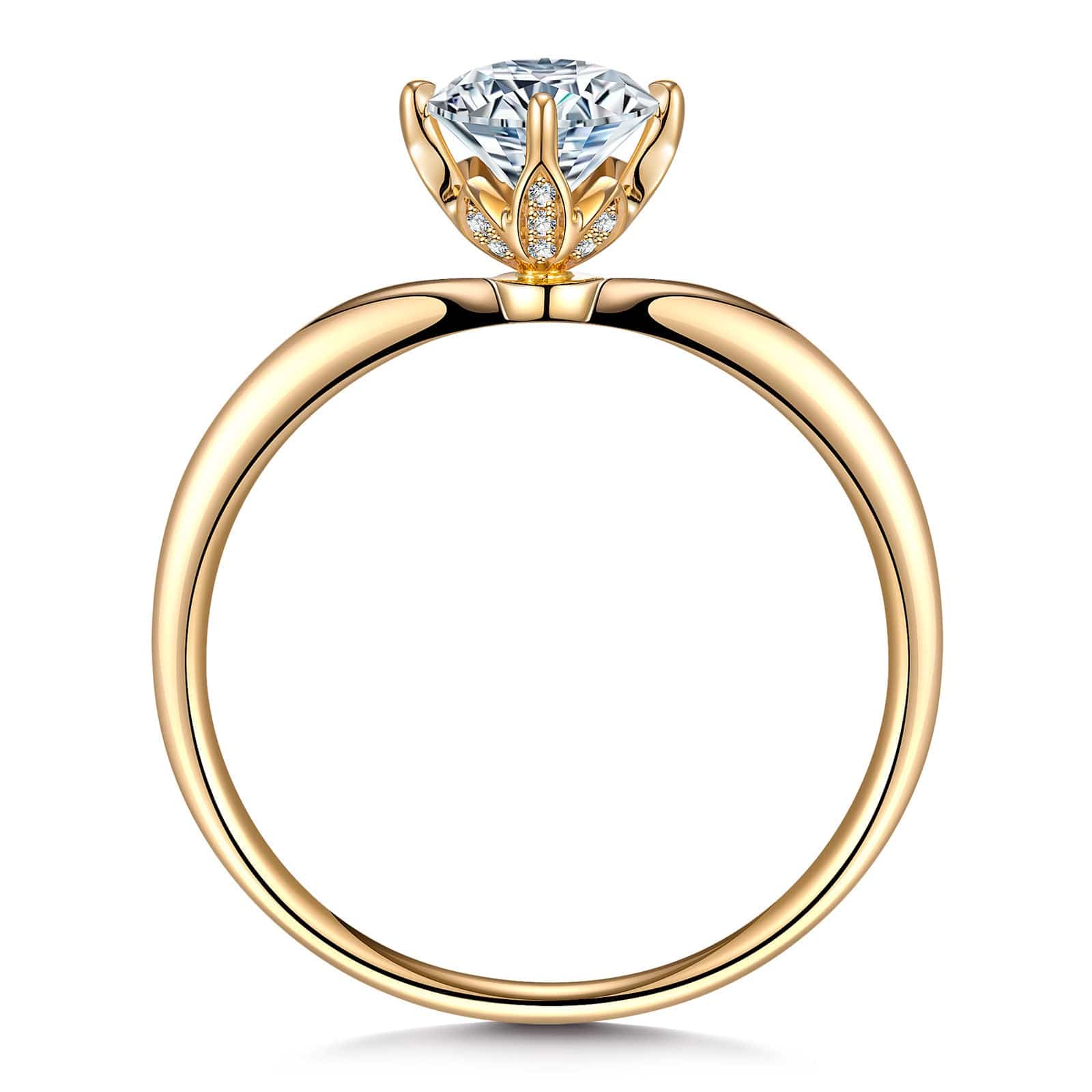 IGI Certified Lab-Grown Round Brilliant Cut Diamond - Hidden Halo Classic Engagement Ring 14K Yellow Gold Plated (Includes IGI Certification from International Gemological Institute) - Image 5