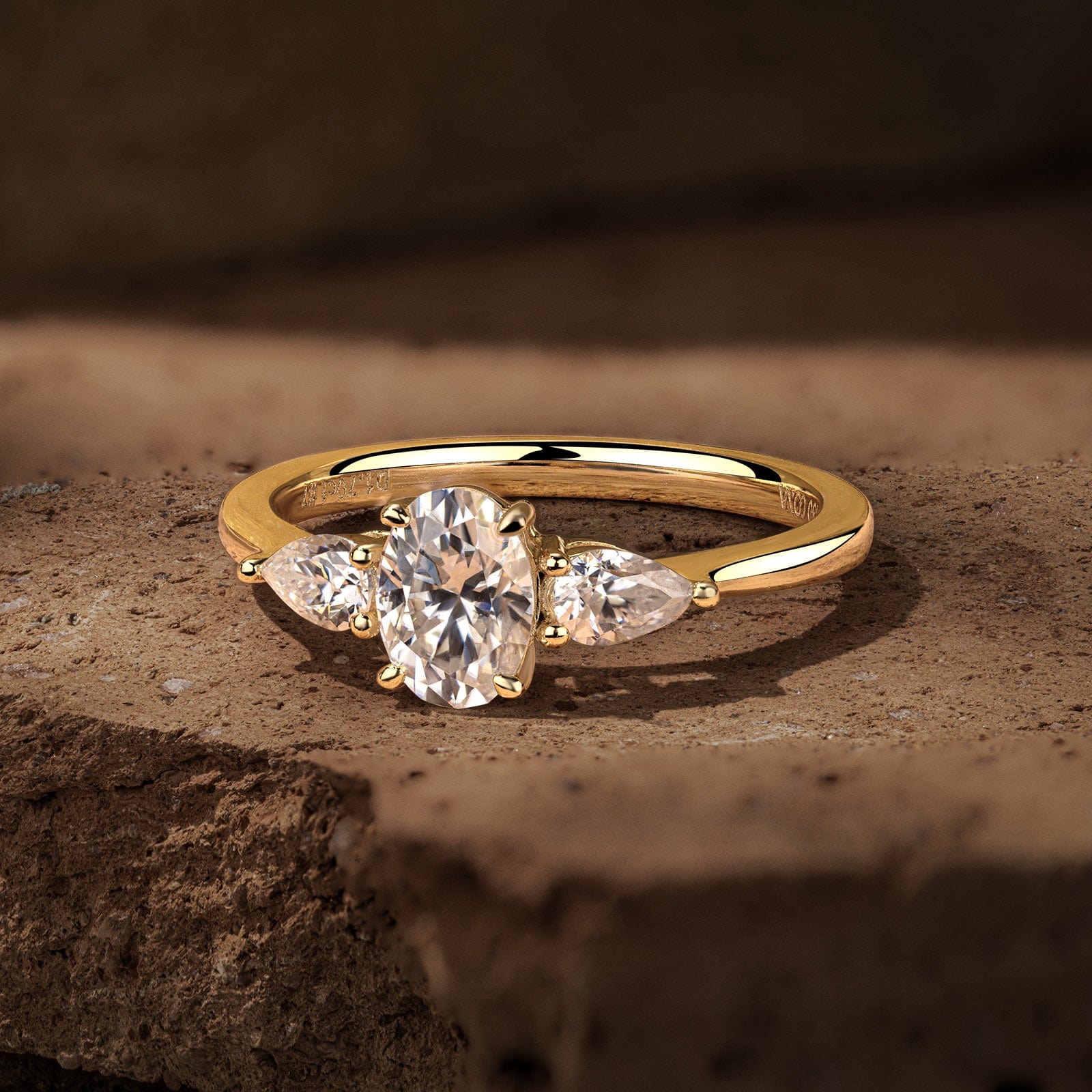 IGI Certified Lab-Grown Oval Brilliant Cut Diamond - Three Stone Classic Engagement Ring 14K Yellow Gold Plated (Includes IGI Certification from International Gemological Institute) - Image 3