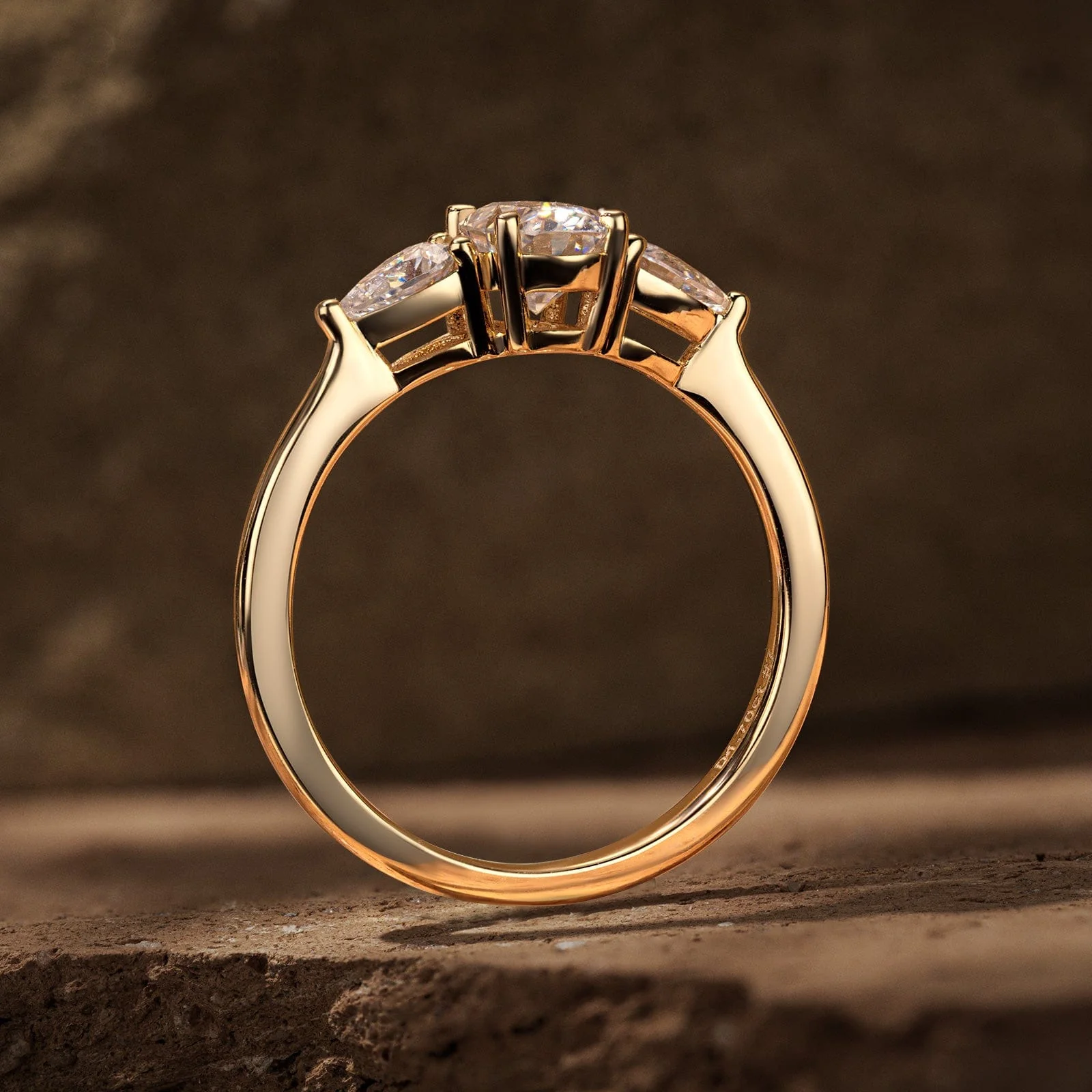 IGI Certified Lab-Grown Oval Brilliant Cut Diamond - Three Stone Classic Engagement Ring 14K Yellow Gold Plated (Includes IGI Certification from International Gemological Institute) - Image 4
