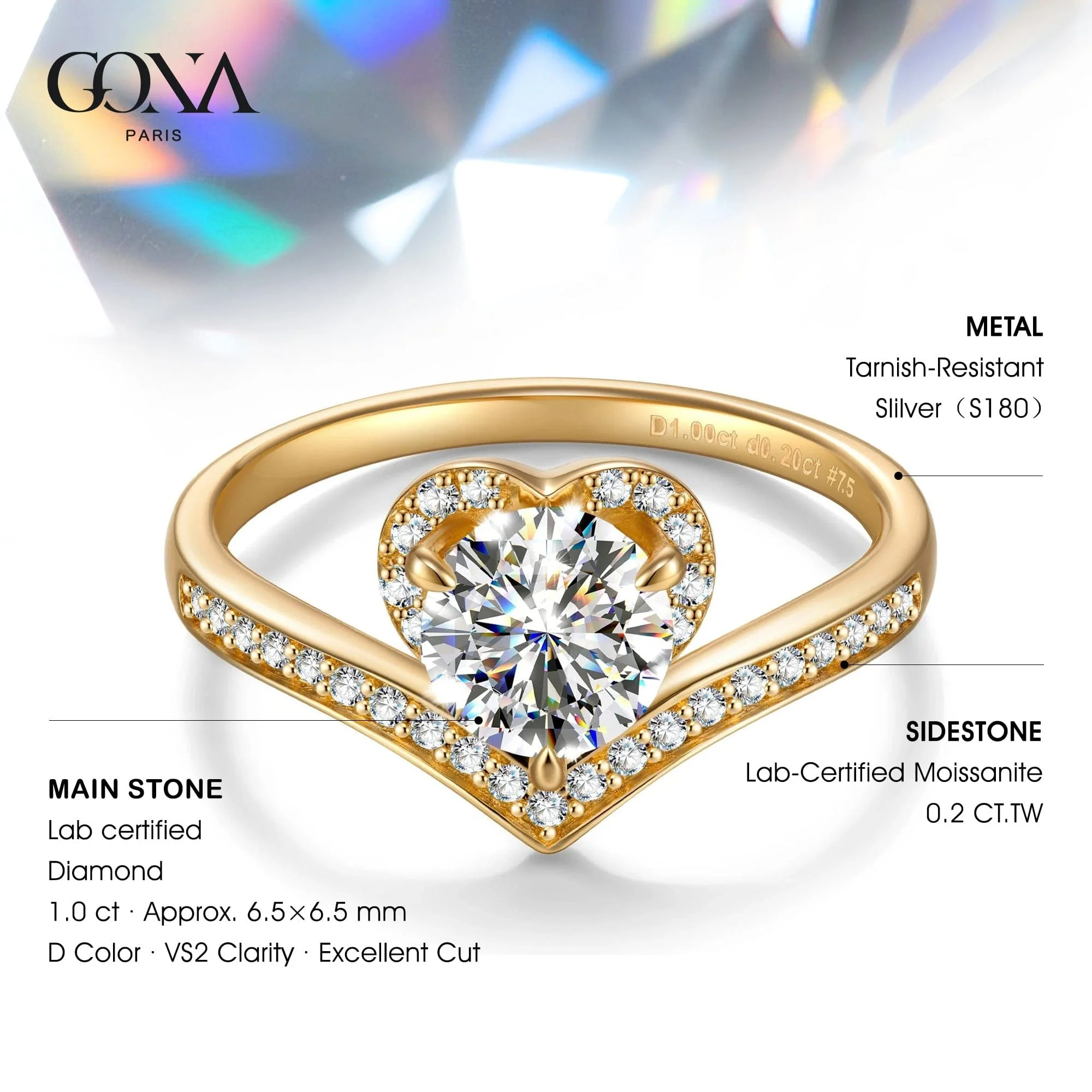 IGI Certified Lab-Grown Round Brilliant Cut Diamond - Pave Classic Engagement Ring 14K Yellow Gold Plated (Includes IGI Certification from International Gemological Institute) - Image 2