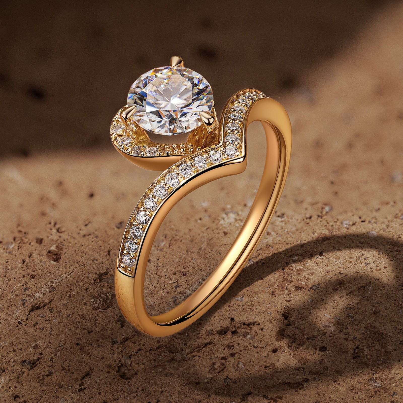 IGI Certified Lab-Grown Round Brilliant Cut Diamond - Pave Classic Engagement Ring 14K Yellow Gold Plated (Includes IGI Certification from International Gemological Institute) - Image 4