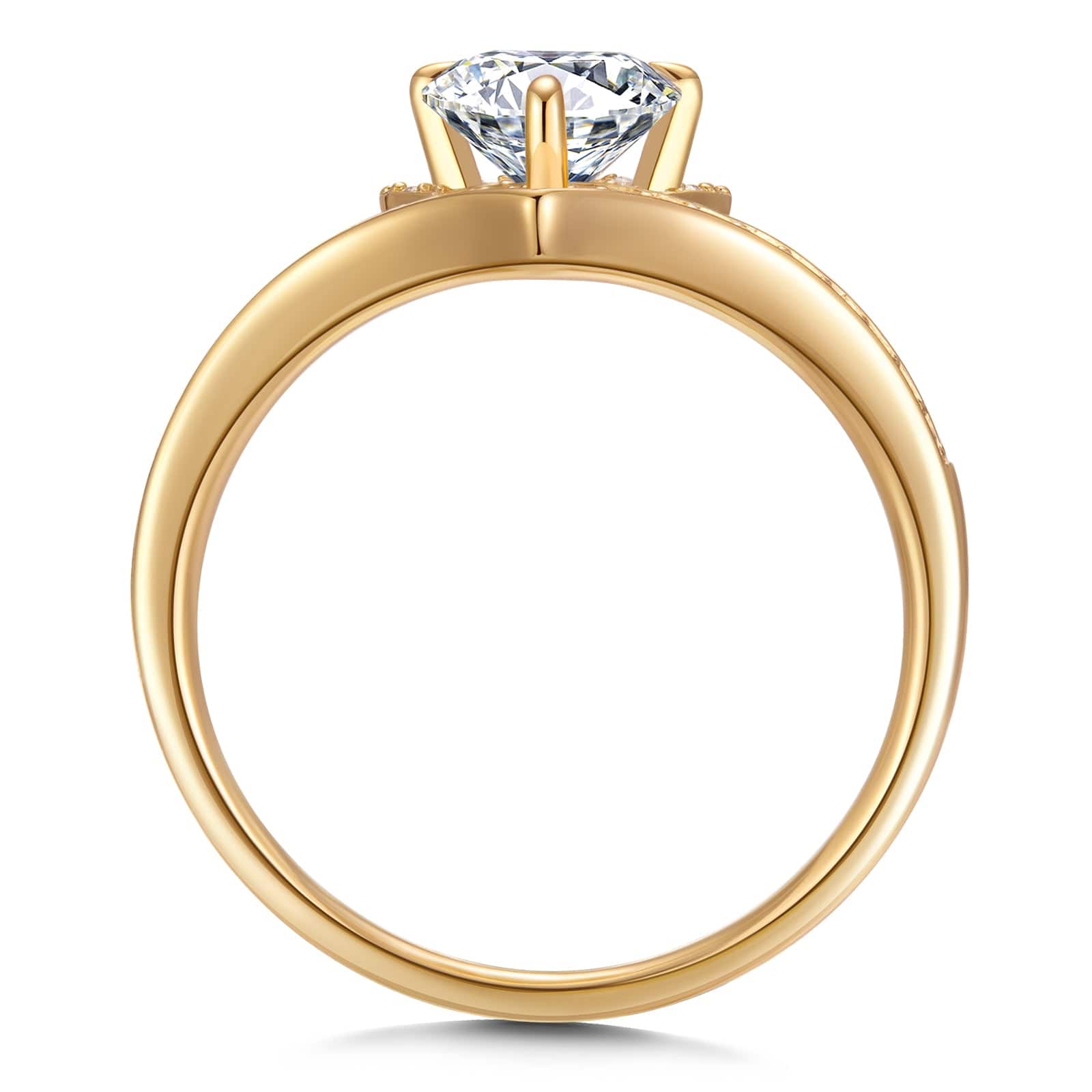 IGI Certified Lab-Grown Round Brilliant Cut Diamond - Pave Classic Engagement Ring 14K Yellow Gold Plated (Includes IGI Certification from International Gemological Institute) - Image 5
