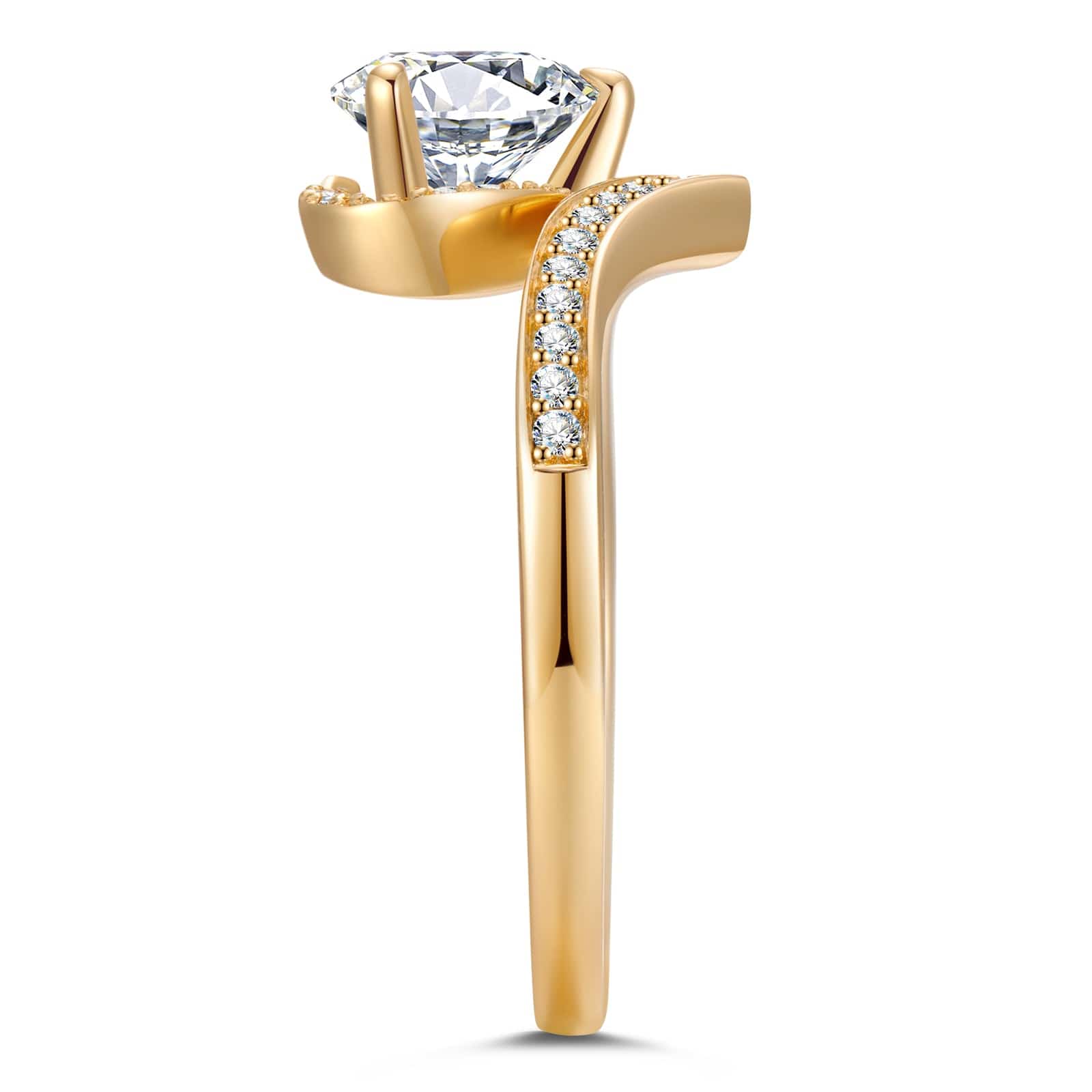 IGI Certified Lab-Grown Round Brilliant Cut Diamond - Pave Classic Engagement Ring 14K Yellow Gold Plated (Includes IGI Certification from International Gemological Institute) - Image 6