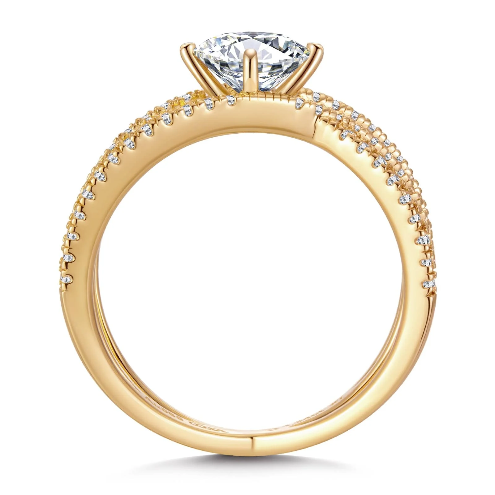 IGI Certified Lab-Grown Round Brilliant Cut Diamond - Pave Classic Engagement Ring 14K Yellow Gold Plated (Includes IGI Certification from International Gemological Institute) - Image 4