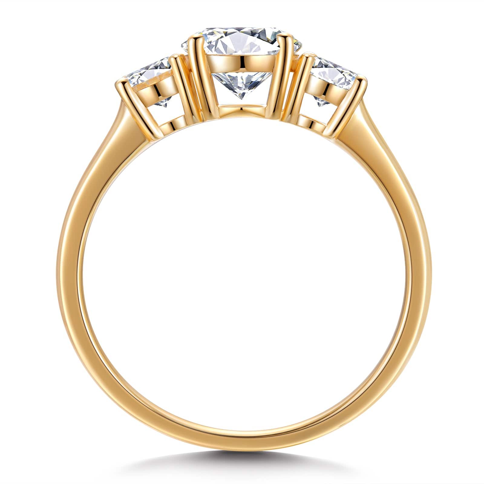 IGI Certified Lab-Grown Round Brilliant Cut Diamond - Three Stone Classic Engagement Ring 14K Yellow Gold Plated (Includes IGI Certification from International Gemological Institute) - Image 5