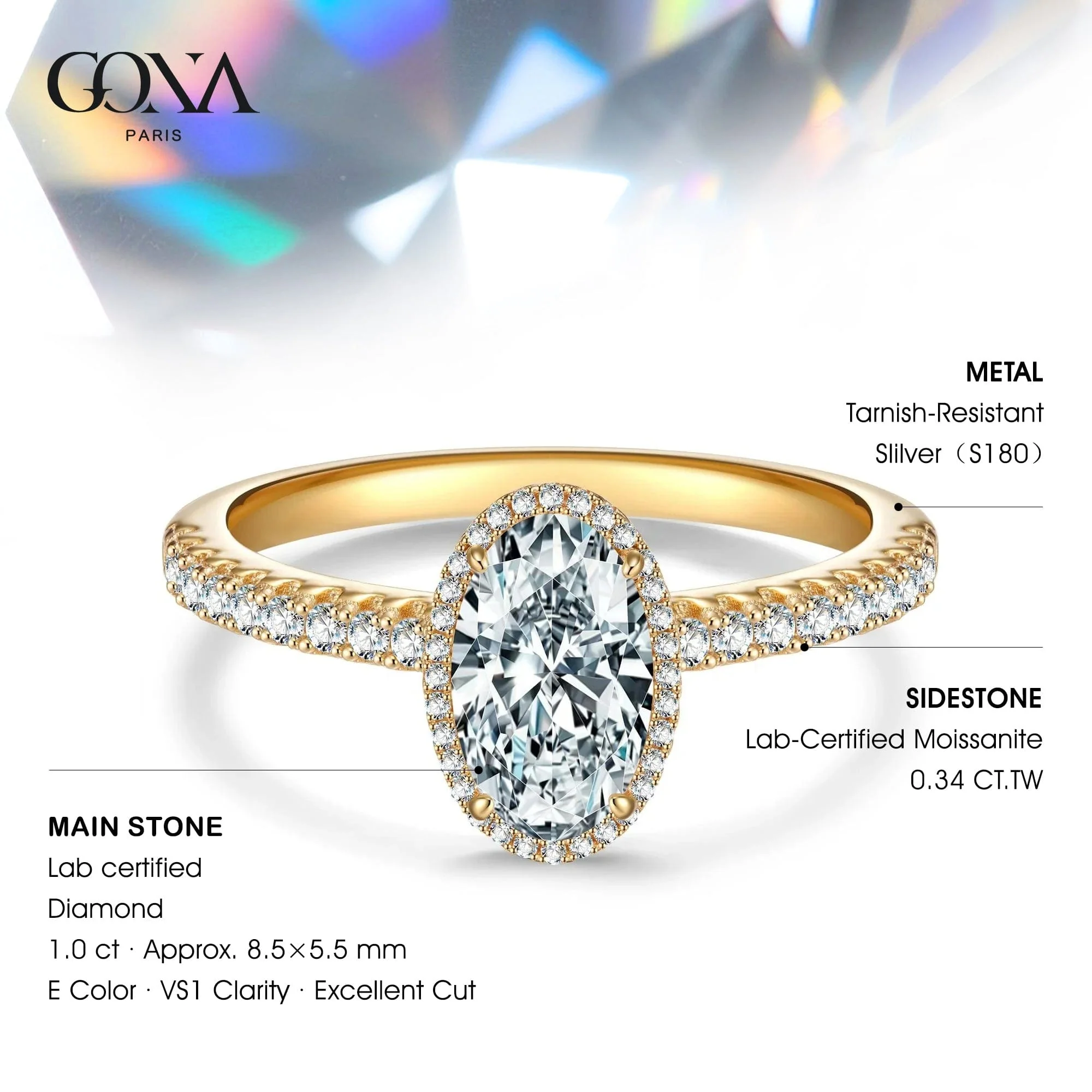 Exclusive Sale: IGI Certified Lab-Grown Oval Brilliant Cut Diamond - And Get a 14K Yellow Gold Plated Ring Holder For Free (Includes IGI Certification from International Gemological Institute) - Image 3