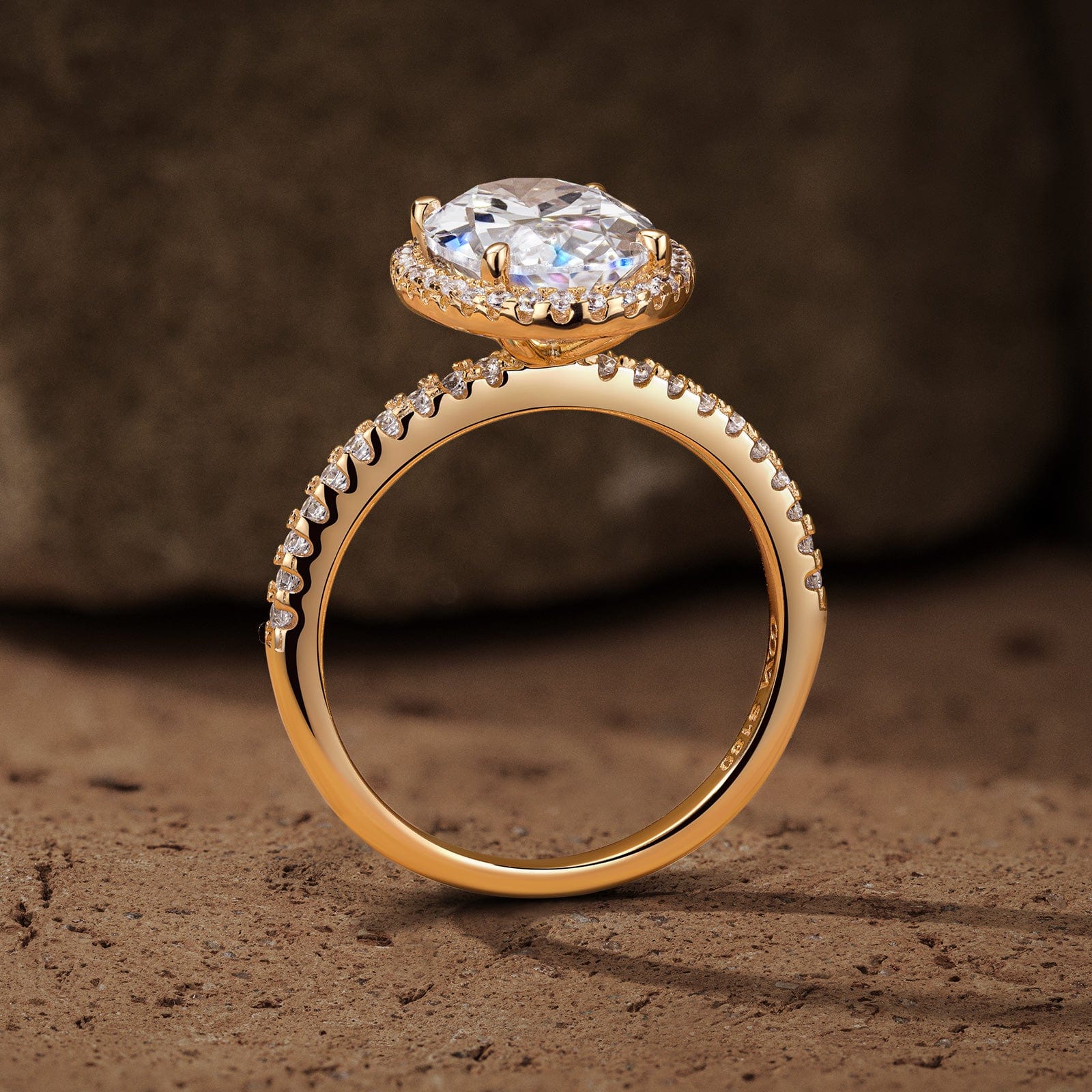 Lab-Certified Oval Brilliant Cut Moissanite - Halo Classic Engagement Ring 14K Yellow Gold Plated (Includes GRA Certification from Gemological Research Association) - Image 7