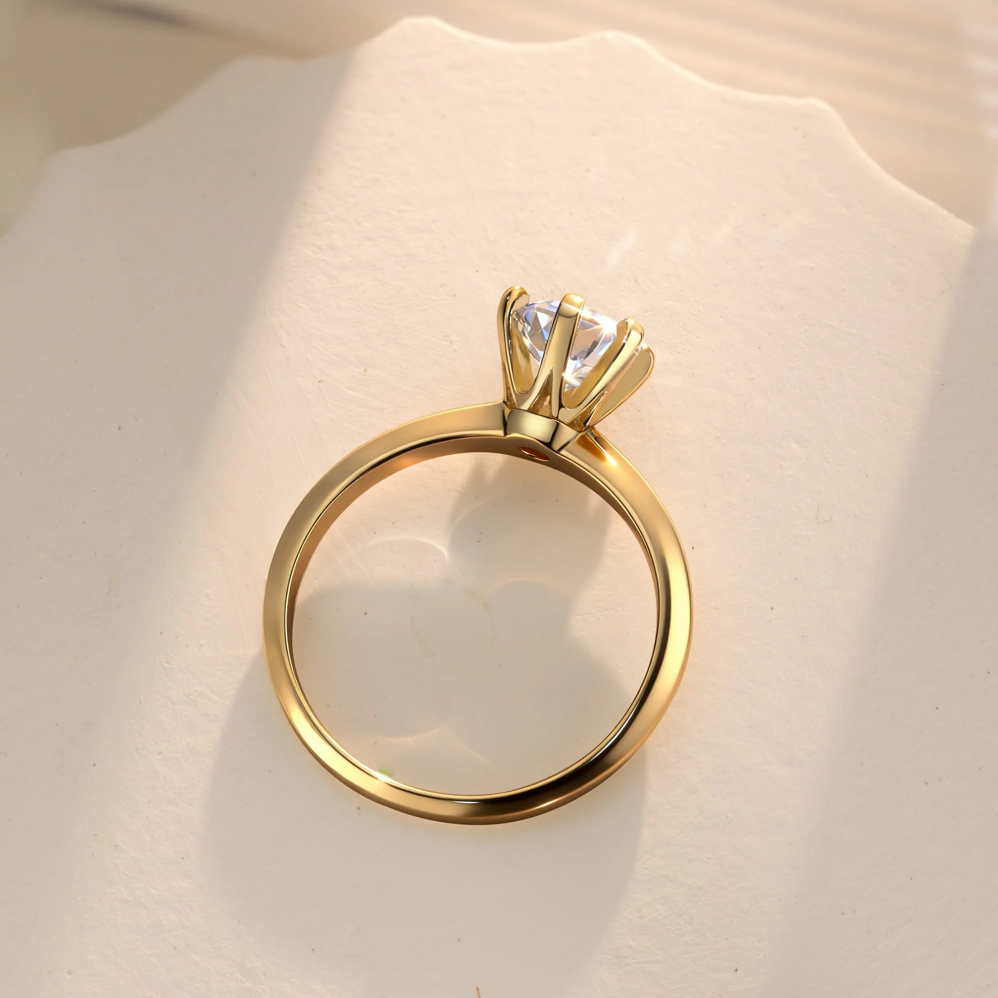 1ct Round Lab-Grown Diamond Solitaire Engagement Ring 6 Prong Claw Setting Tarnish-Resistant Silver with 14K Gold Plated (Includes IGI Certification from International Gemological Institute) - Image 4