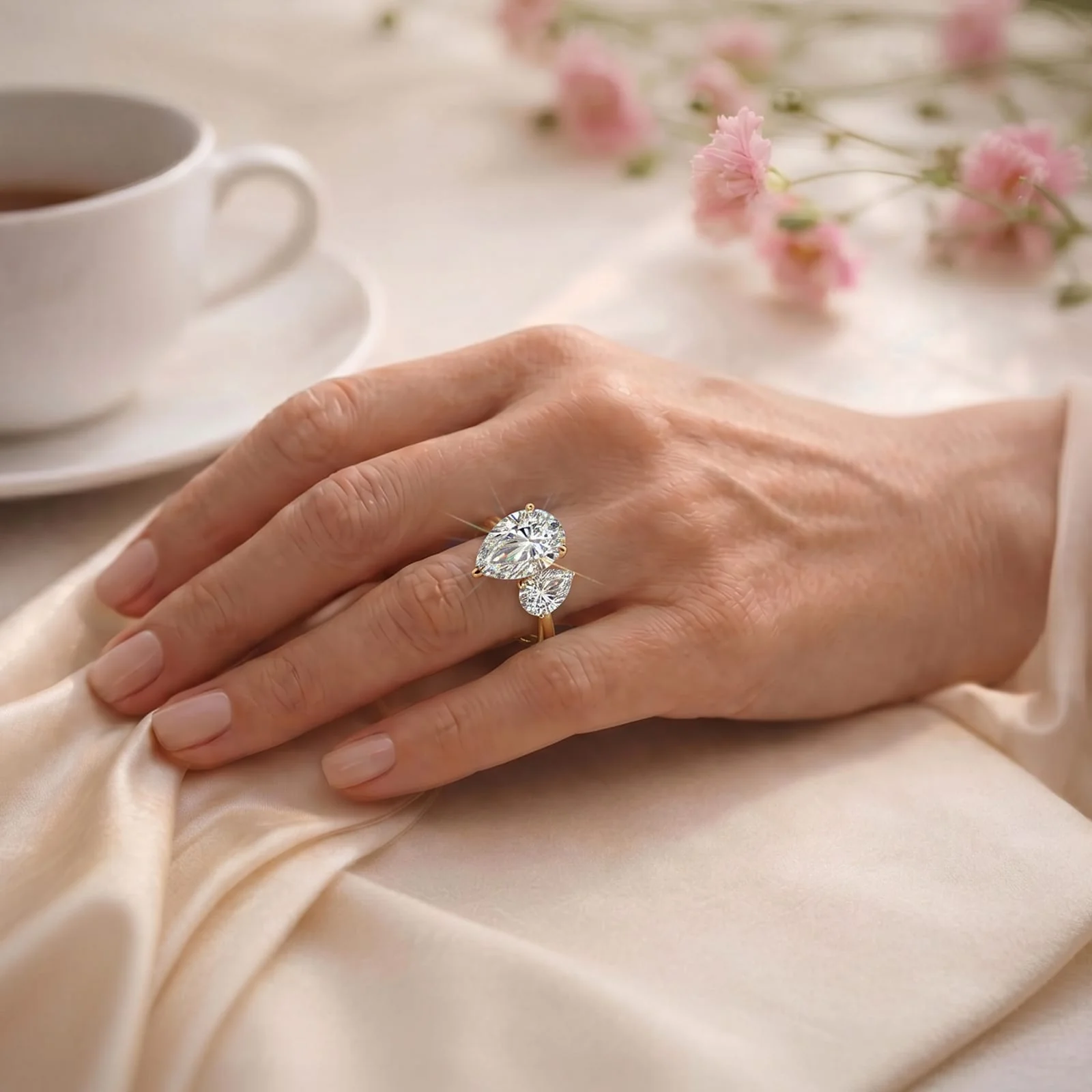 Toi et Moi Pear Lab-Grown Diamond Ring 2.0ct & 1.0ct Pear Dual Stones ¡¤ Claw Setting Tarnish-resistant Silver In 14K Gold Plated (Includes IGI Certification from International Gemological Institute) - Image 2