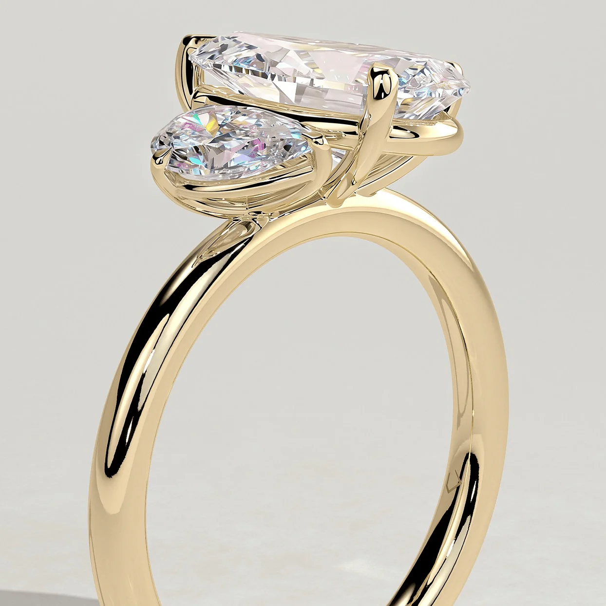 Toi et Moi Pear Lab-Grown Diamond Ring 2.0ct & 1.0ct Pear Dual Stones ¡¤ Claw Setting Tarnish-resistant Silver In 14K Gold Plated (Includes IGI Certification from International Gemological Institute) - Image 4