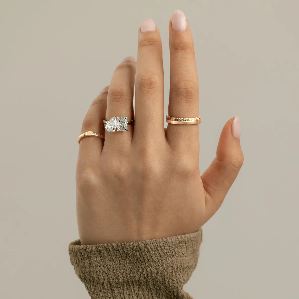 Toi et Moi Radiant & Pear Lab-Grown Diamond Ring 1.5ct & 1.0ct Dual Stones Claw Setting ¡¤ Solid 14K Yellow Gold (Includes IGI Certification from International Gemological Institute) - Image 8