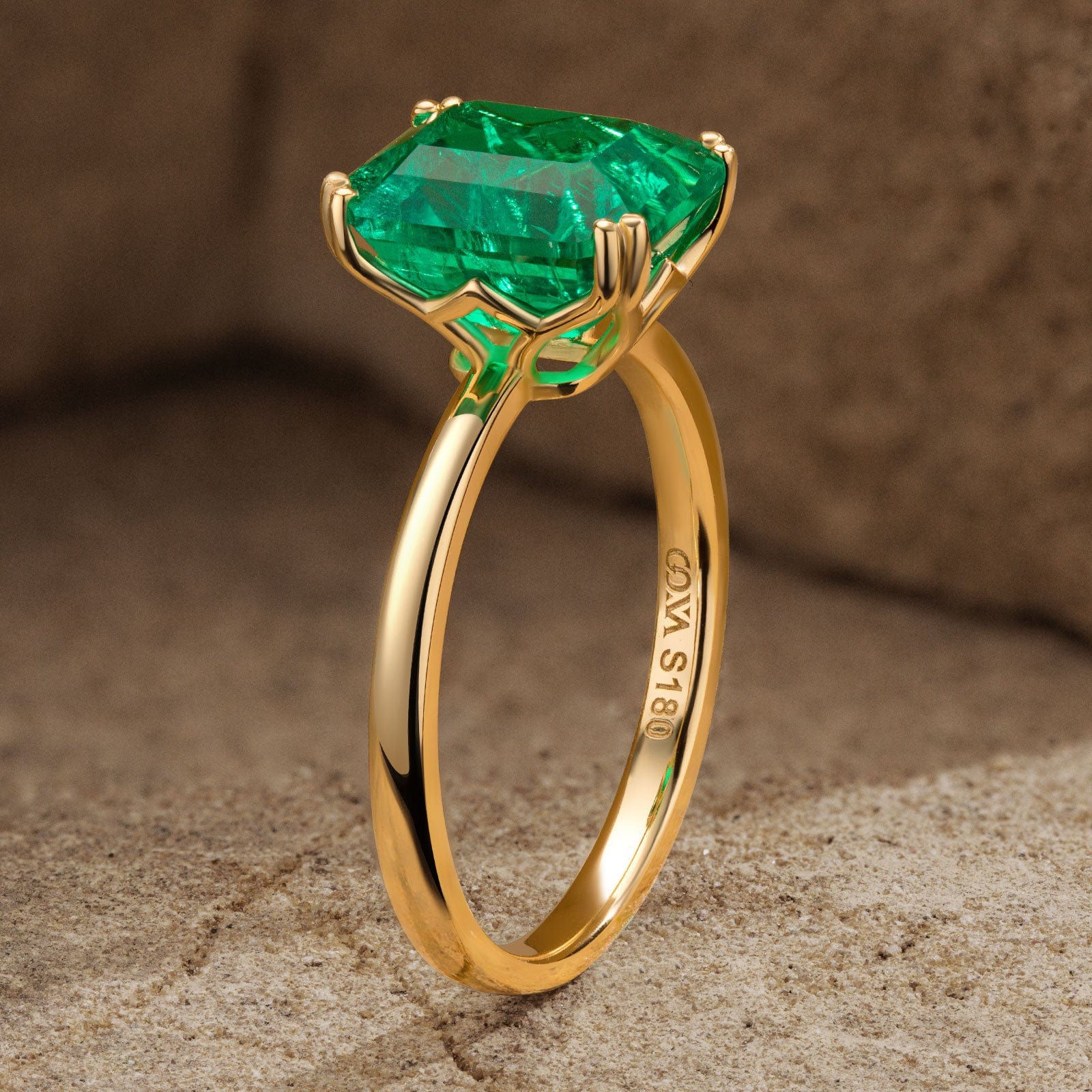 Emerald-Cut Vivid Colombian Green Lab-Certified Emerald - Solitaire Classic Engagement Ring 14K Yellow Gold Plated (Includes GRC Certification from Gemstone Research Center) - Image 5