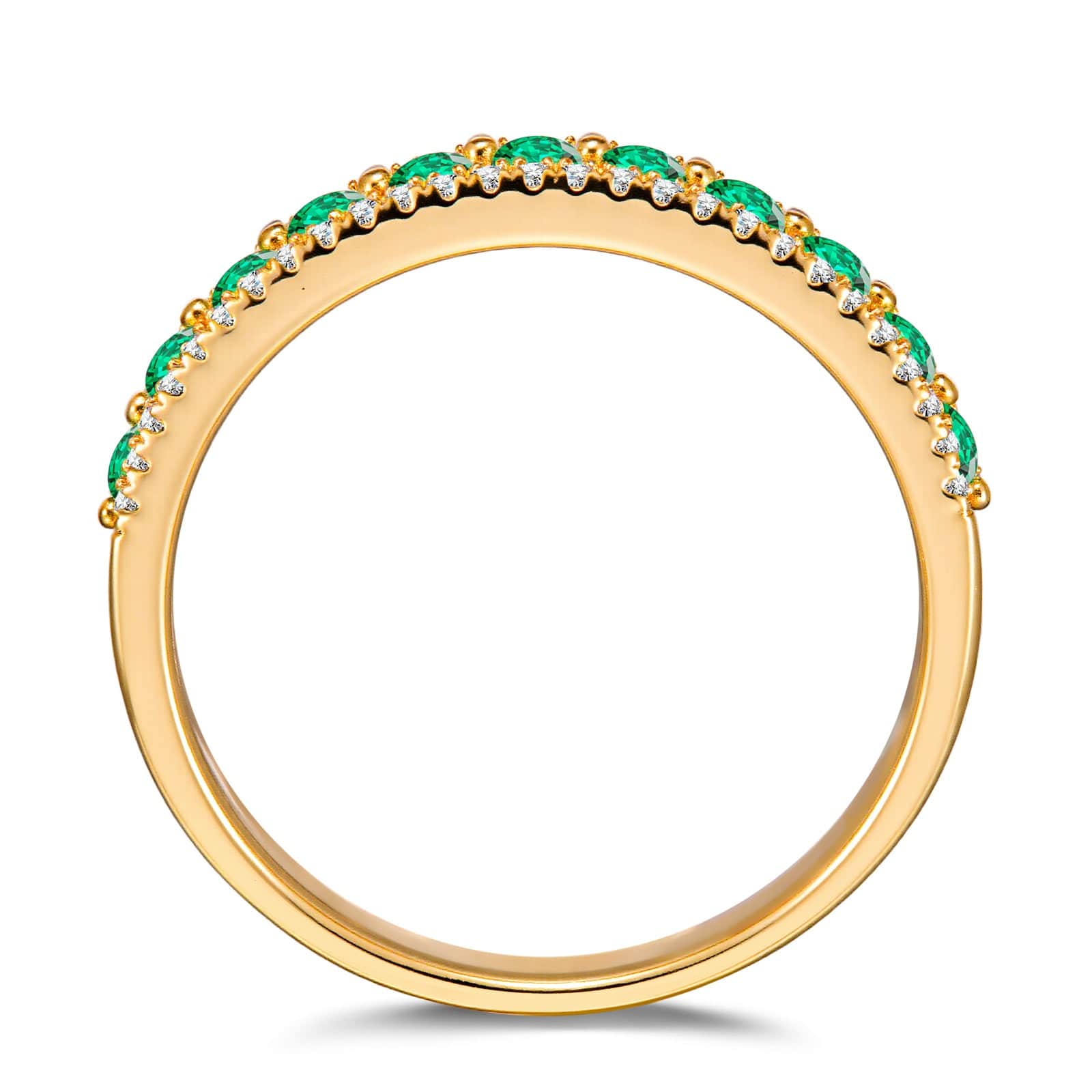 Round Brilliant Cut Vivid Colombian Green Lab-Certified Emerald - Half Eternity Ring 14K Yellow Gold Plated (Includes GRC Certification from Gemstone Research Center) - Image 7