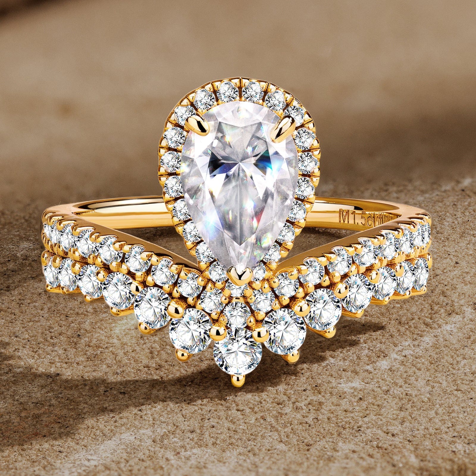 Lab-Certified Pear Brilliant Cut Moissanite - Halo Classic Engagement Ring 14K Yellow Gold Plated (Includes GRA Certification from Gemological Research Association) - Image 5