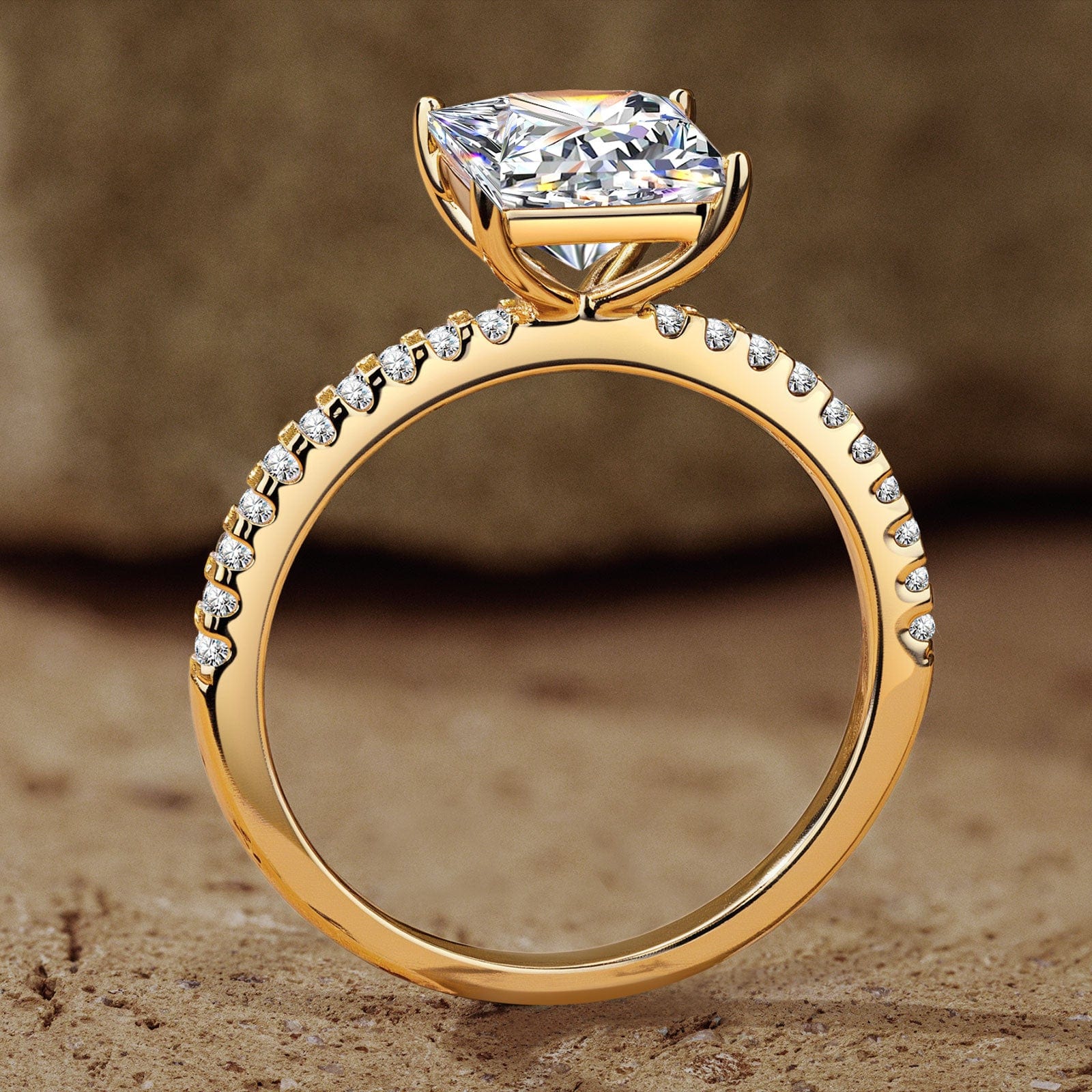 Lab-Certified Princess Cut Moissanite - Hidden Halo Classic Engagement Ring 14K Yellow Gold Plated (Includes GRA Certification from Gemological Research Association) - Image 6