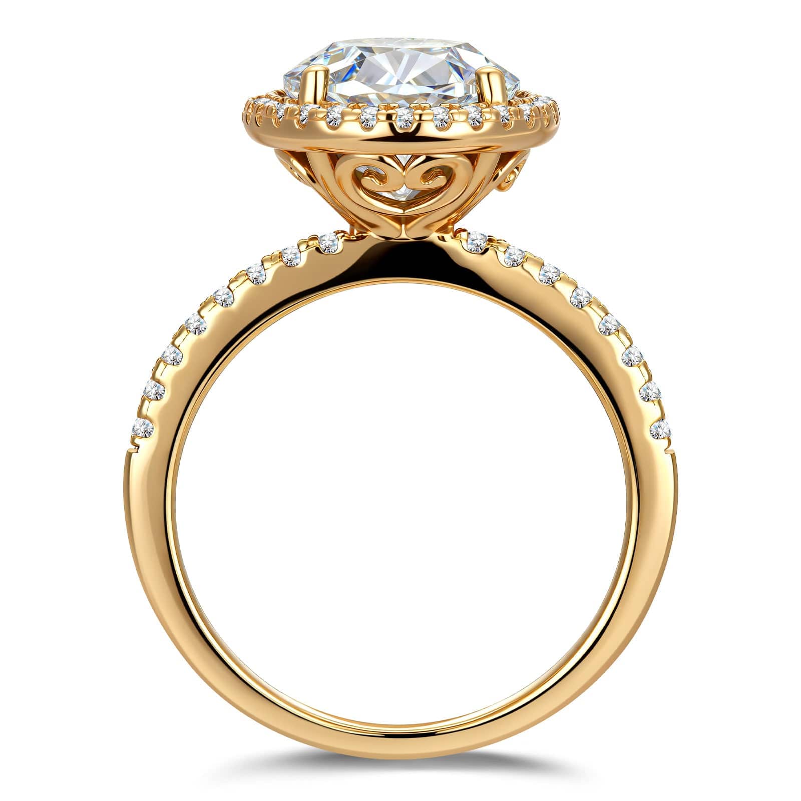 Oval Brilliant Cut Lab-Certified Moissanite - Halo Classic Engagement Ring 14K Yellow Gold Plated (Includes GRA Certification from Gemological Research Association) - Image 2