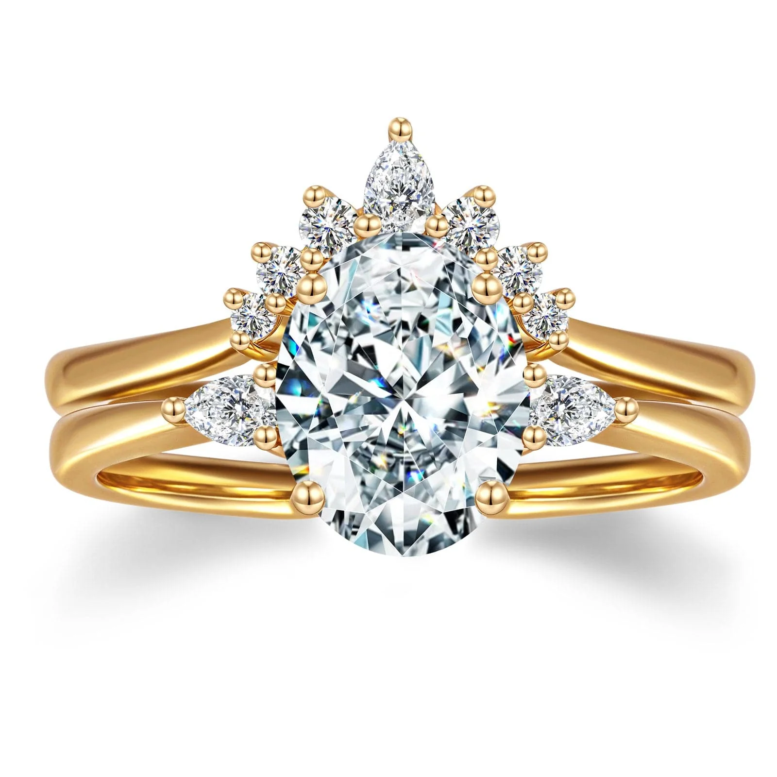 Lab-Certified Oval Brilliant Cut Moissanite - Classic Stackable Ring Sets 14K Yellow Gold Plated (Includes GRA Certification from Gemological Research Association)