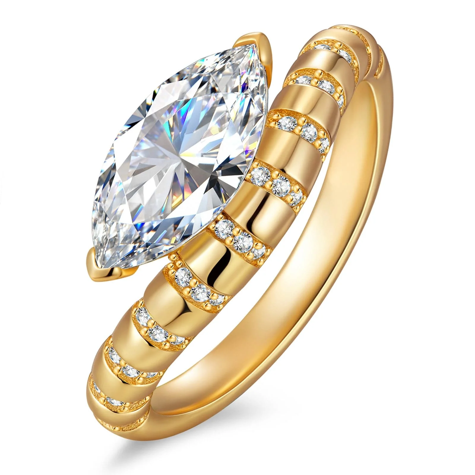 Lab-Certified Marquise Brilliant Cut Moissanite - Halo Classic Engagement Ring 14K Yellow Gold Plated (Includes GRA Certification from Gemological Research Association) - Image 2