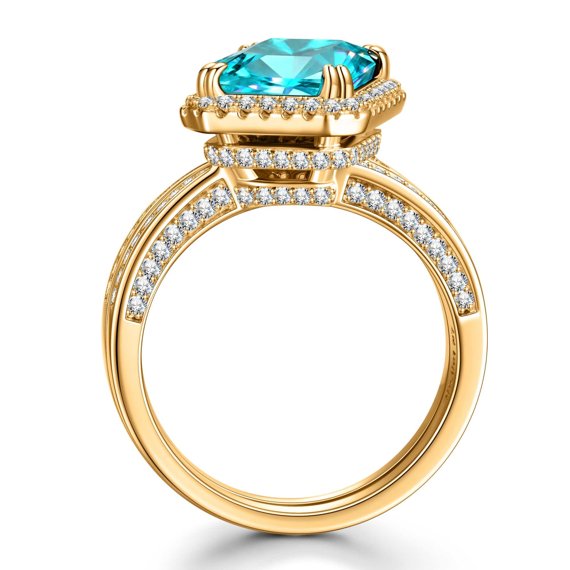 Radiant Cut Electric Lagoon Hue Lab-Certified Paraiba Tourmaline - Halo Classic Engagement Ring 14K Yellow Gold Plated (Includes GRC Certification from Gemstone Research Center) - Image 2