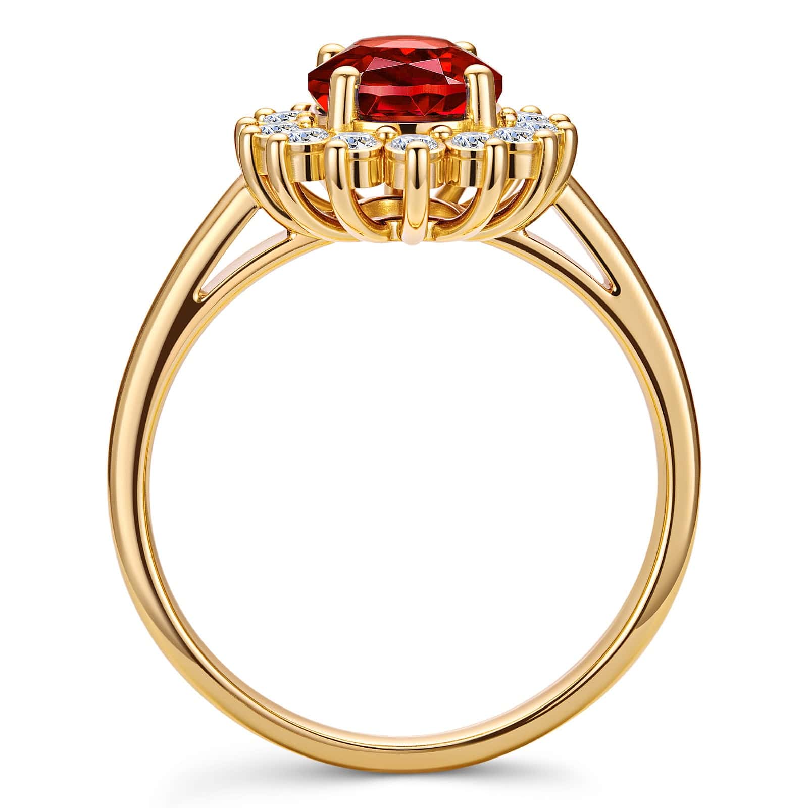 Oval Brilliant Cut Vivid Pigeon Blood Red Lab-Certified Ruby - Halo Classic Engagement Ring 14K Yellow Gold Plated (Includes GRC Certification from Gemstone Research Center) - Image 6