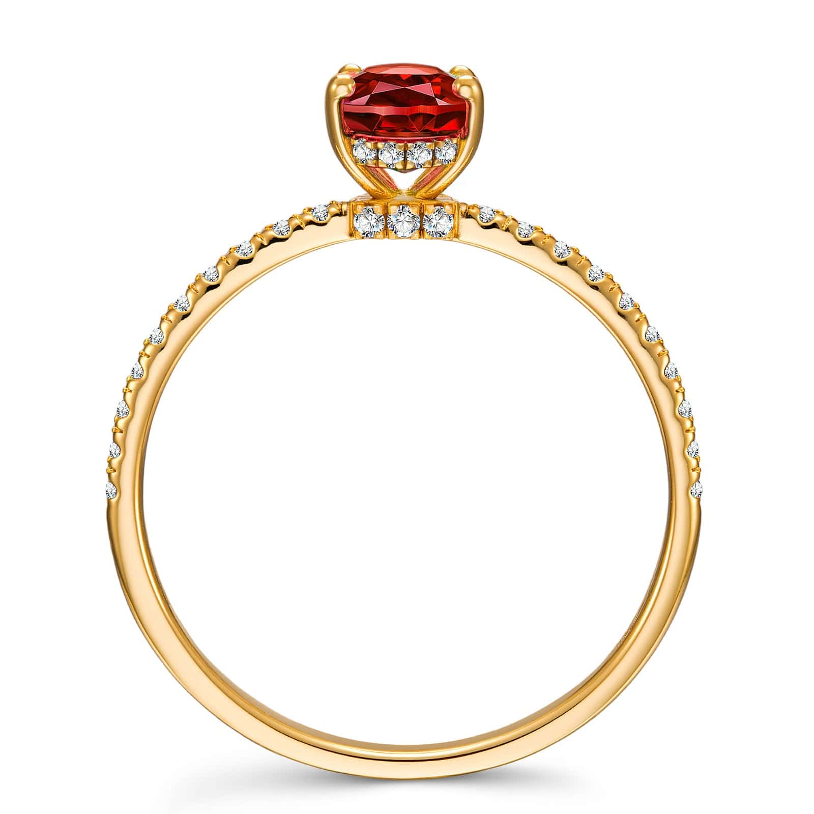Oval Brilliant Cut Vivid Pigeon Blood Red Lab-Certified Ruby - Pave Classic Engagement Ring 14K Yellow Gold Plated (Includes GRC Certification from Gemstone Research Center) - Image 5