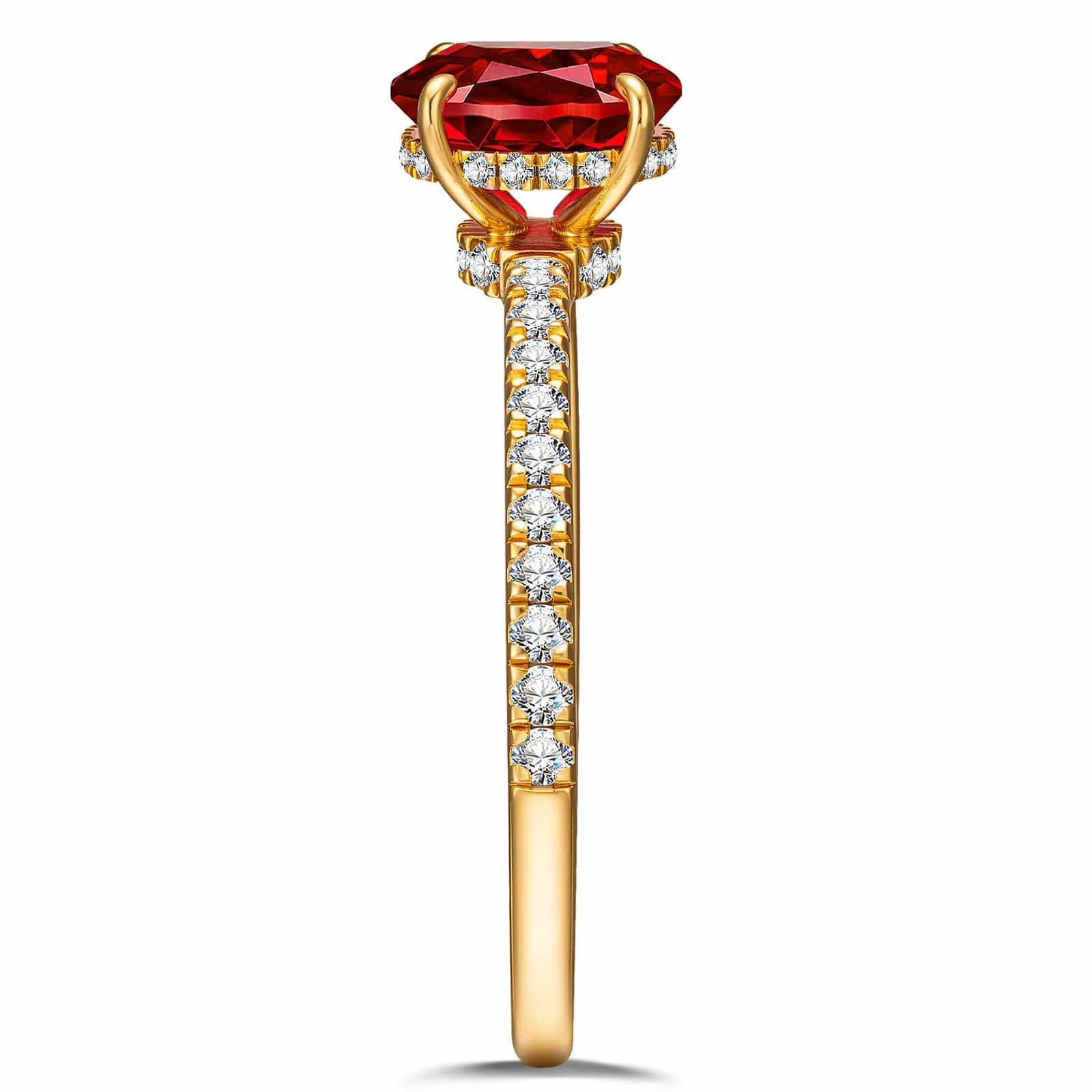 Oval Brilliant Cut Vivid Pigeon Blood Red Lab-Certified Ruby - Pave Classic Engagement Ring 14K Yellow Gold Plated (Includes GRC Certification from Gemstone Research Center) - Image 6