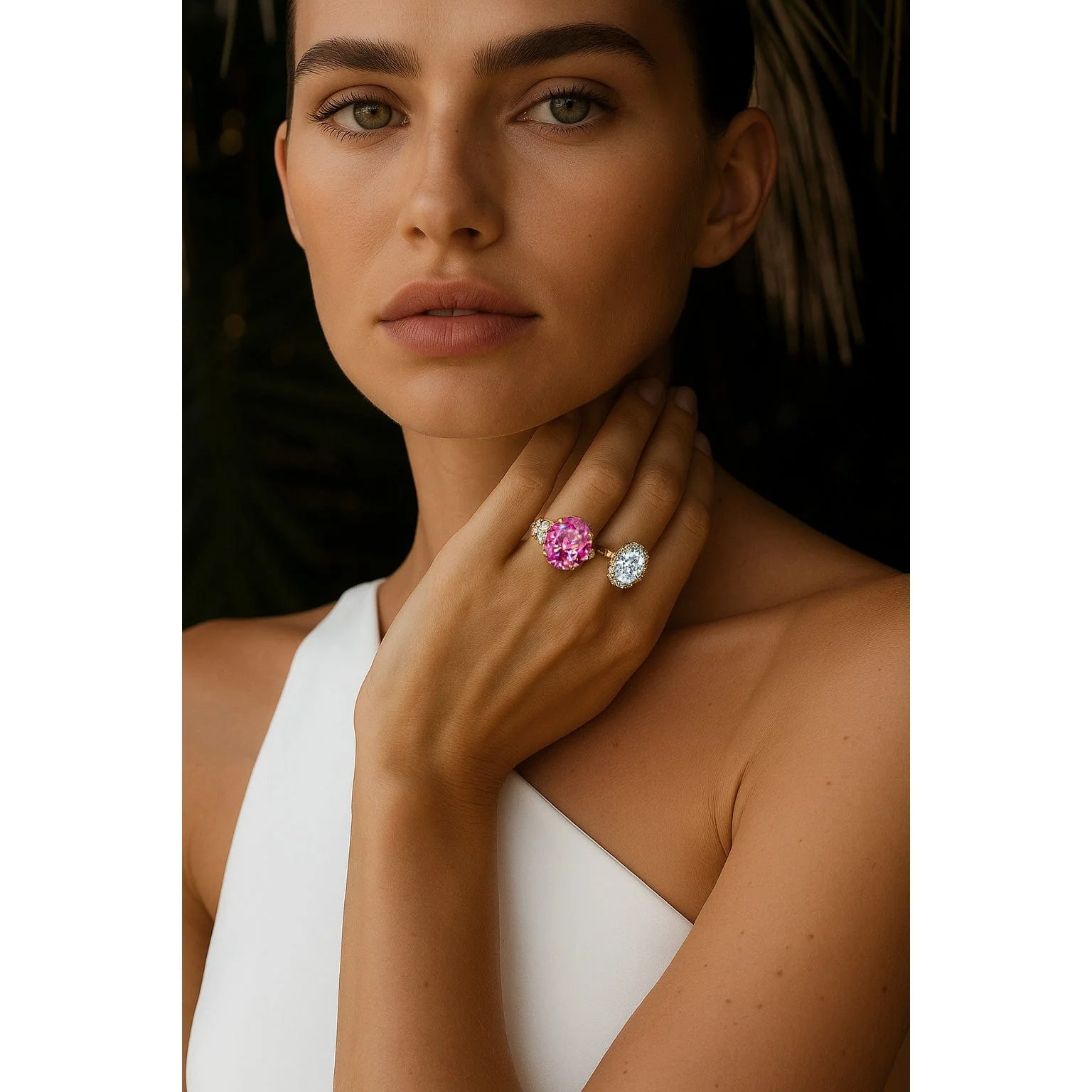 Oval Brilliant Cut Fancy Vivid Rose Hue Lab-Certified Pink Sapphire - Halo Classic Engagement Ring 14K Yellow Gold Plated (Includes GRC Certification from Gemstone Research Center) - Image 3