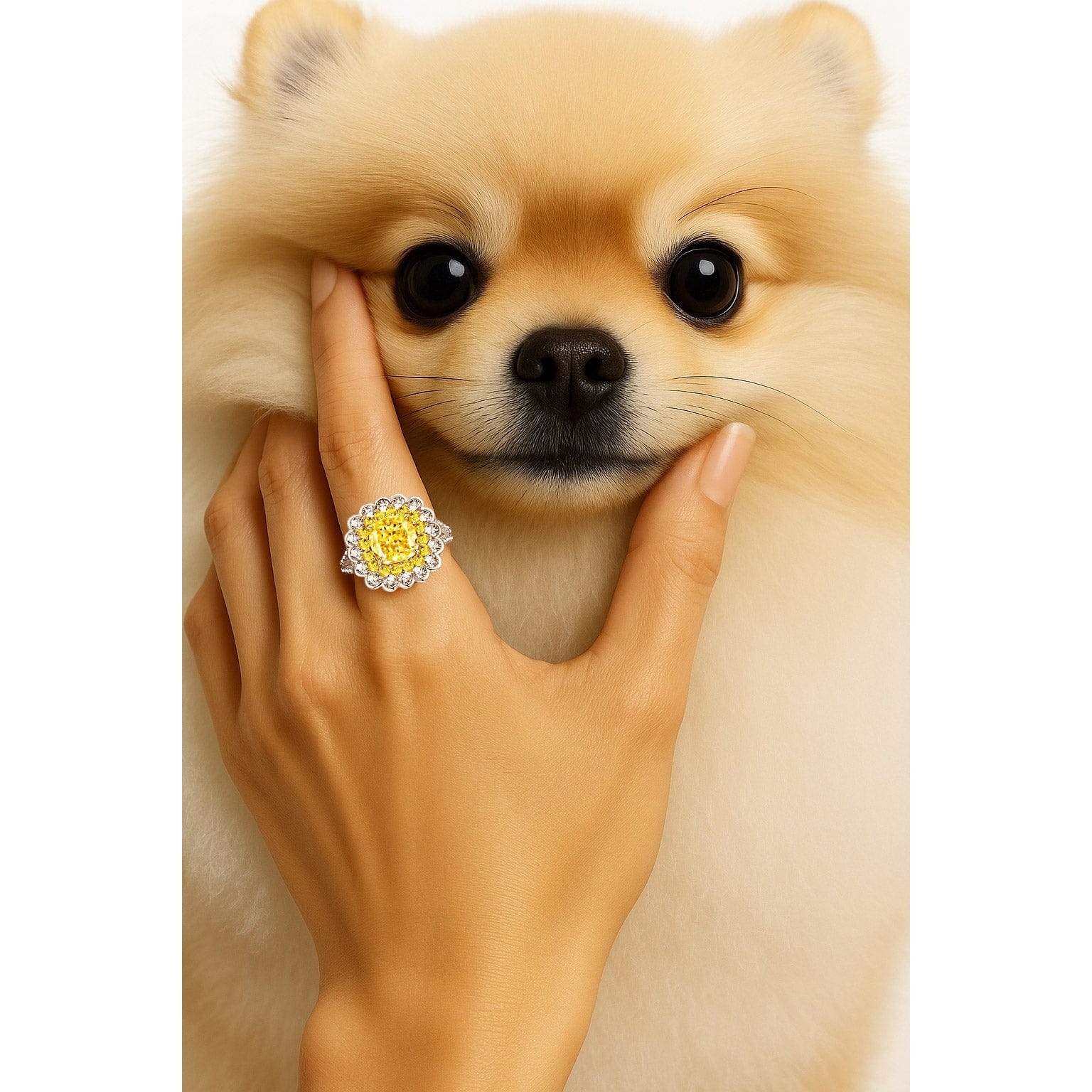 Cushion Cut Fancy Vivid Yellow Lab-Certified Yellow Sapphire - Halo Classic Engagement Ring Two-Tone Plating (Includes GRC Certification from Gemstone Research Center) - Image 2