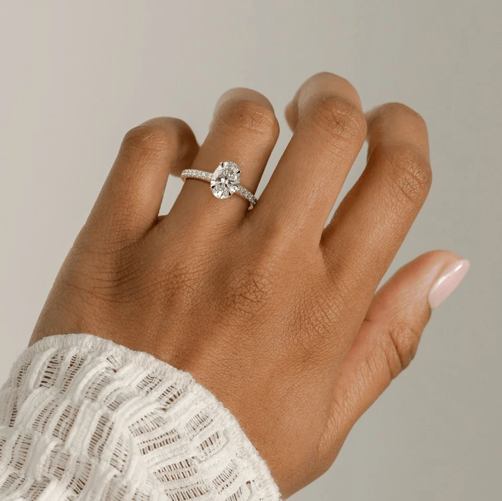 2ct Oval Lab-Grown Diamond Ring with Hidden Halo & Pave Band Cathedral Setting Tarnish-resistant Silver In 14K Gold Plated (Includes IGI Certification from International Gemological Institute) - Image 9