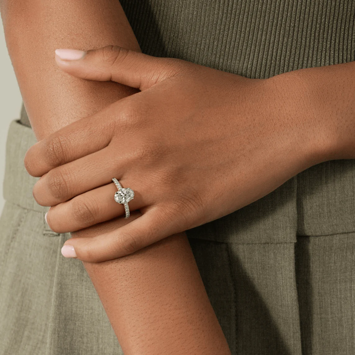 2ct Oval Lab-Grown Diamond Ring with Hidden Halo & Pave Band Cathedral Setting Tarnish-resistant Silver In 14K Gold Plated (Includes IGI Certification from International Gemological Institute) - Image 12