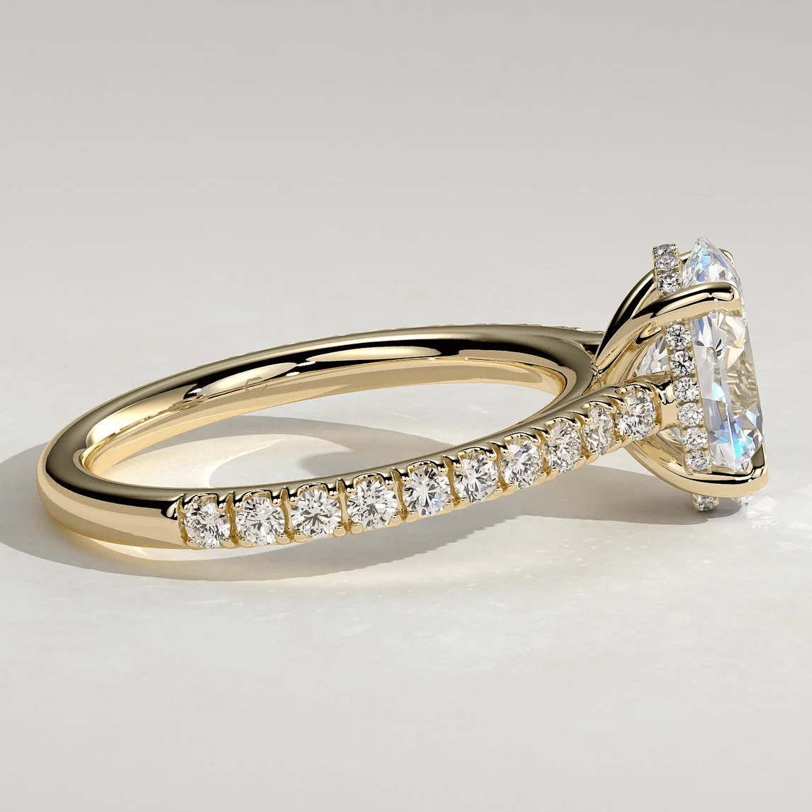 2ct Oval Lab-Grown Diamond Ring with Hidden Halo & Pave Band Cathedral Setting Tarnish-resistant Silver In 14K Gold Plated (Includes IGI Certification from International Gemological Institute) - Image 5