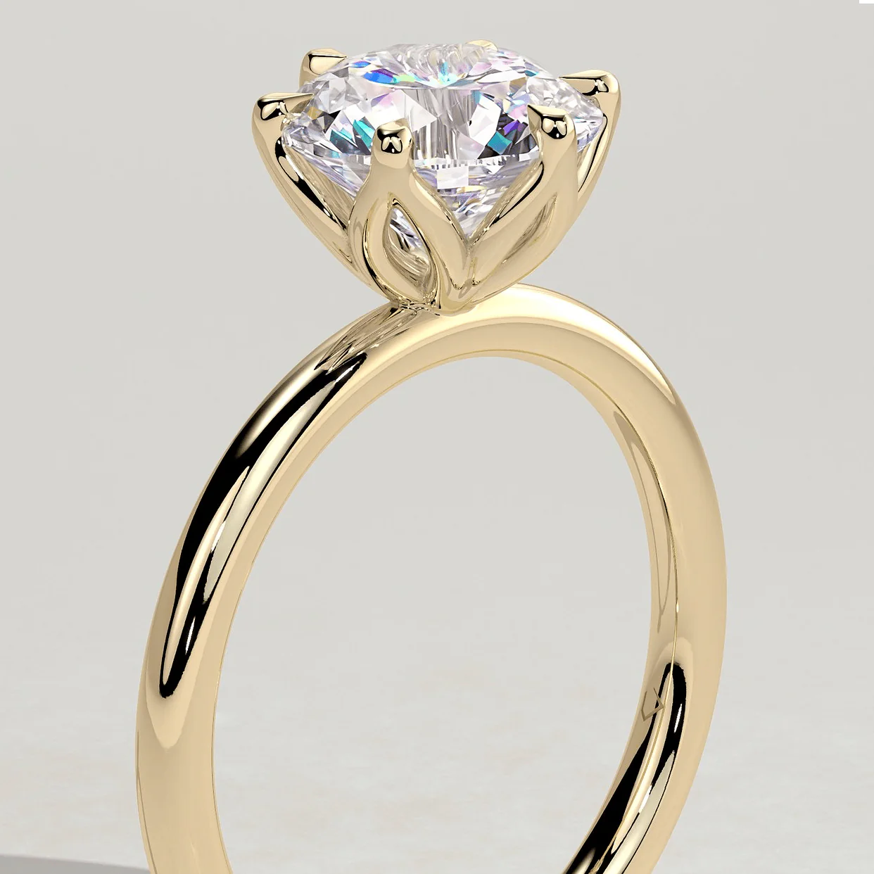 2ct Round Lab-Grown Diamond Solitaire Ring with Petal Gallery Claw Setting Tarnish-resistant Silver In 14K Gold Plated (Includes IGI Certification from International Gemological Institute) - Image 3