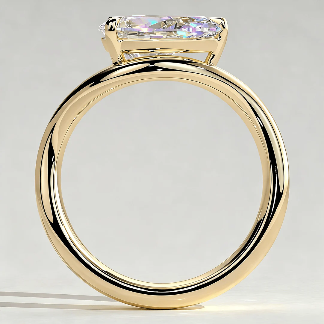 2ct Pear Lab-Grown Diamond Ring in East-West Setting with Wave Band Claw Setting Tarnish-resistant Silver In 14K Gold Plated (Includes IGI Certification from International Gemological Institute) - Image 2