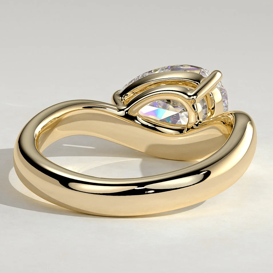 2ct Pear Lab-Grown Diamond Ring in East-West Setting with Wave Band Claw Setting Tarnish-resistant Silver In 14K Gold Plated (Includes IGI Certification from International Gemological Institute) - Image 4