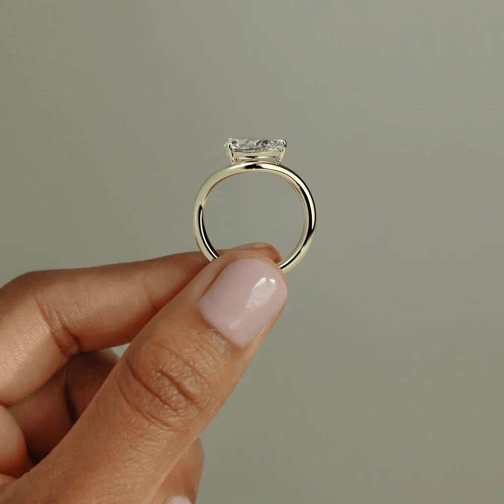 2ct Pear Lab-Grown Diamond Ring in East-West Setting with Wave Band Claw Setting Tarnish-resistant Silver In 14K Gold Plated (Includes IGI Certification from International Gemological Institute) - Image 9