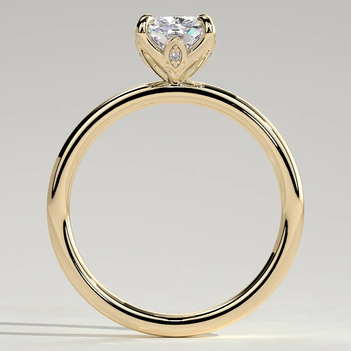 2ct Elongated Cushion Lab-Grown Diamond Ring with Petal Gallery & Leaf Detail Claw Setting Tarnish-resistant Silver In 14K Gold Plated (Includes IGI Certification from International Gemological Institute) - Image 2