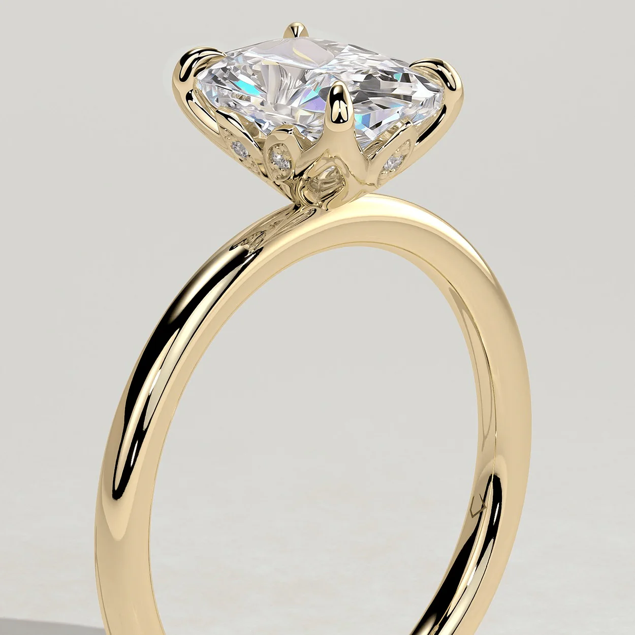 2ct Elongated Cushion Lab-Grown Diamond Ring with Petal Gallery & Leaf Detail Claw Setting Tarnish-resistant Silver In 14K Gold Plated (Includes IGI Certification from International Gemological Institute) - Image 3