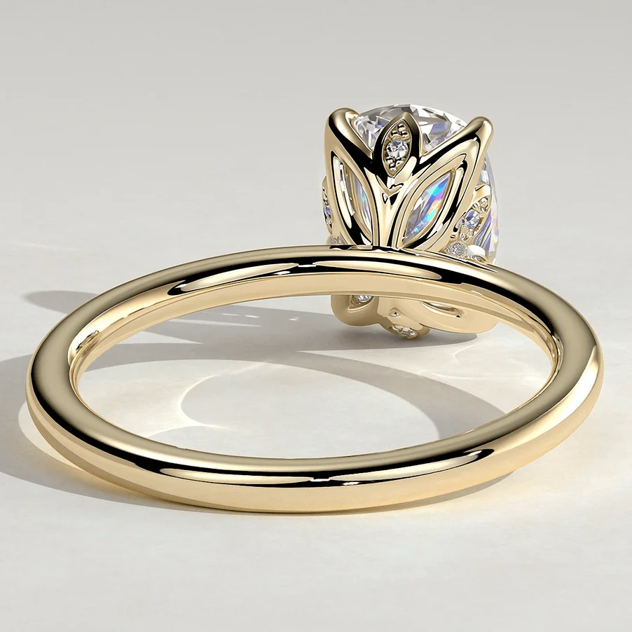 2ct Elongated Cushion Lab-Grown Diamond Ring with Petal Gallery & Leaf Detail Claw Setting Tarnish-resistant Silver In 14K Gold Plated (Includes IGI Certification from International Gemological Institute) - Image 4
