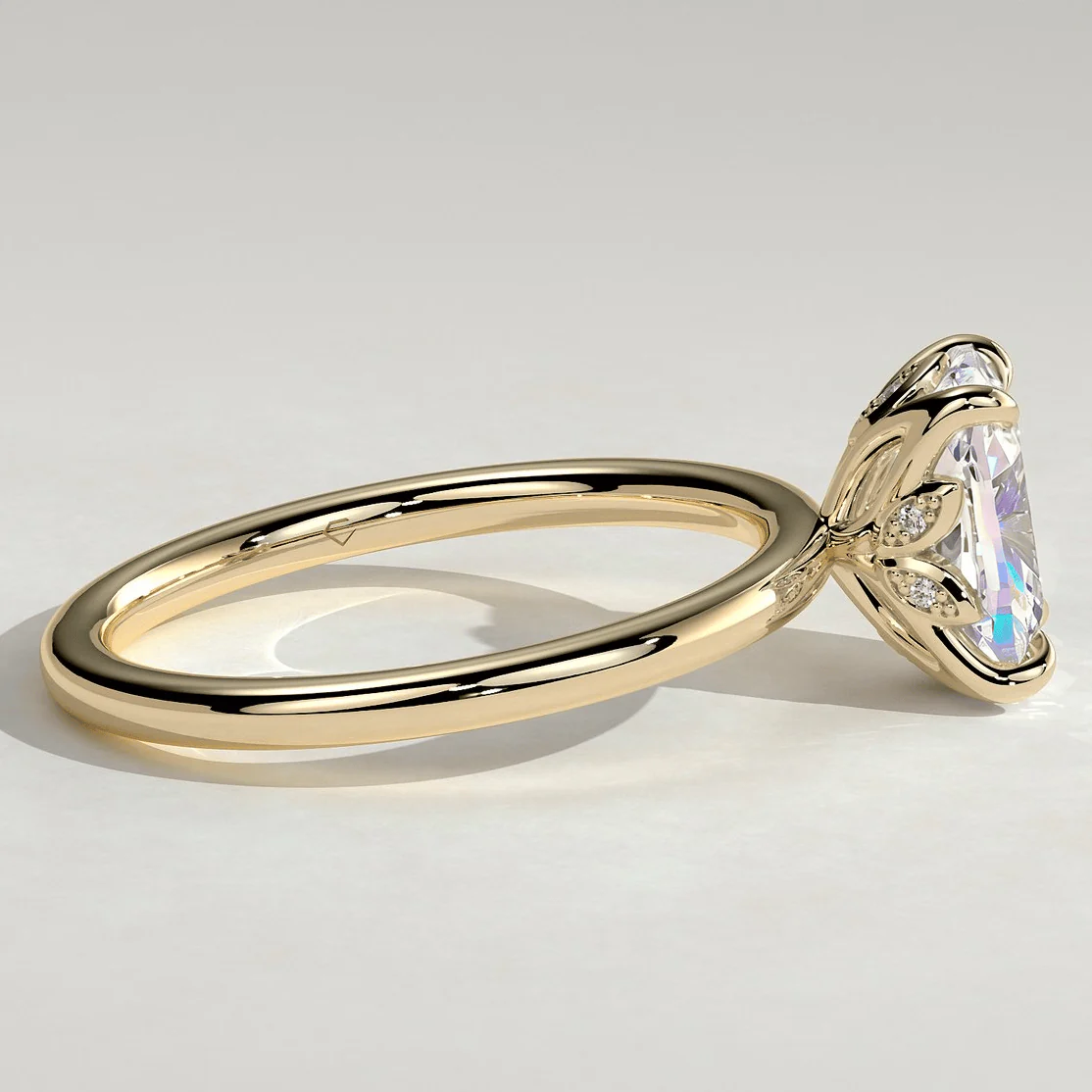 2ct Elongated Cushion Lab-Grown Diamond Ring with Petal Gallery & Leaf Detail Claw Setting Tarnish-resistant Silver In 14K Gold Plated (Includes IGI Certification from International Gemological Institute) - Image 5