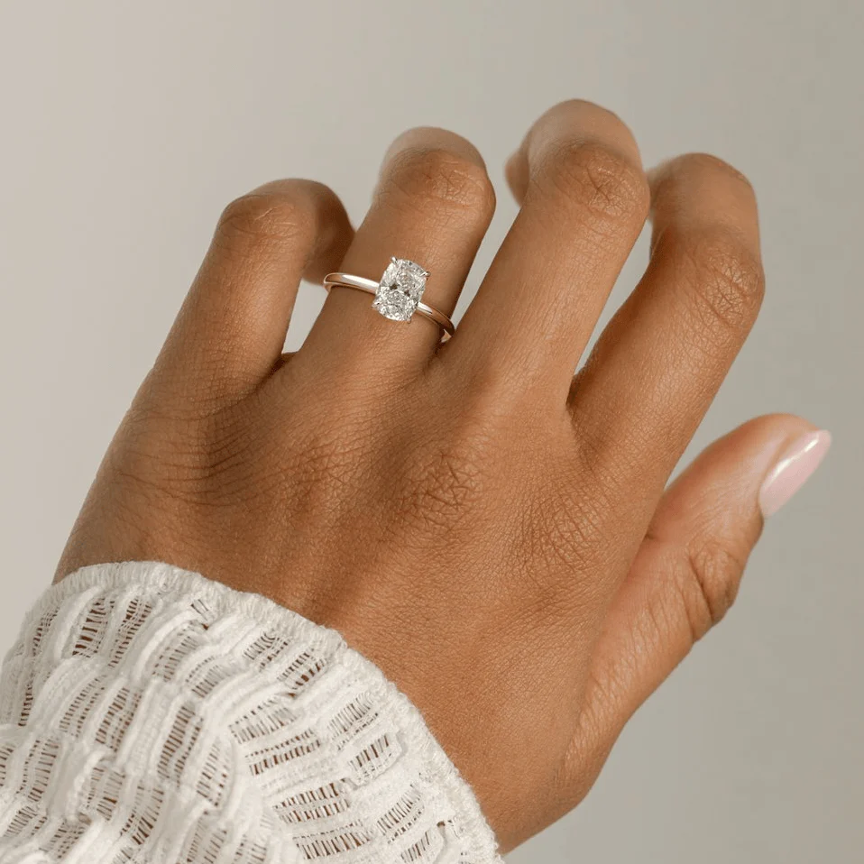 2ct Elongated Cushion Lab-Grown Diamond Ring with Petal Gallery & Leaf Detail Claw Setting Tarnish-resistant Silver In 14K Gold Plated (Includes IGI Certification from International Gemological Institute) - Image 6