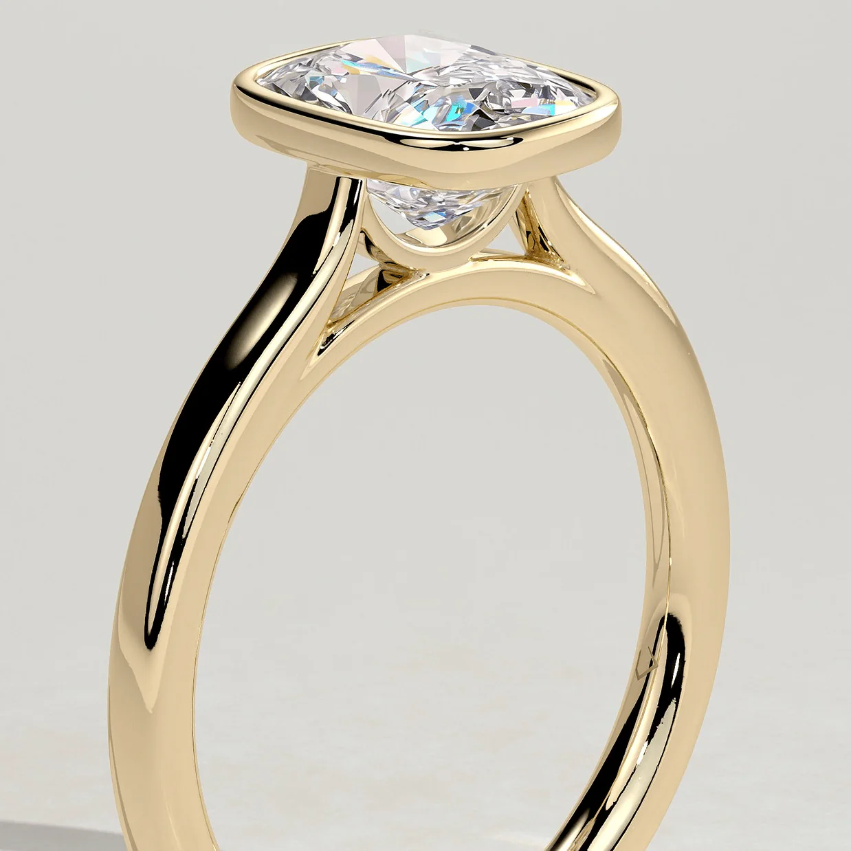 2ct Elongated Cushion Lab-Grown Diamond Ring with Bezel Setting Cathedral Setting Tarnish-resistant Silver In 14K Gold Plated (Includes IGI Certification from International Gemological Institute) - Image 3